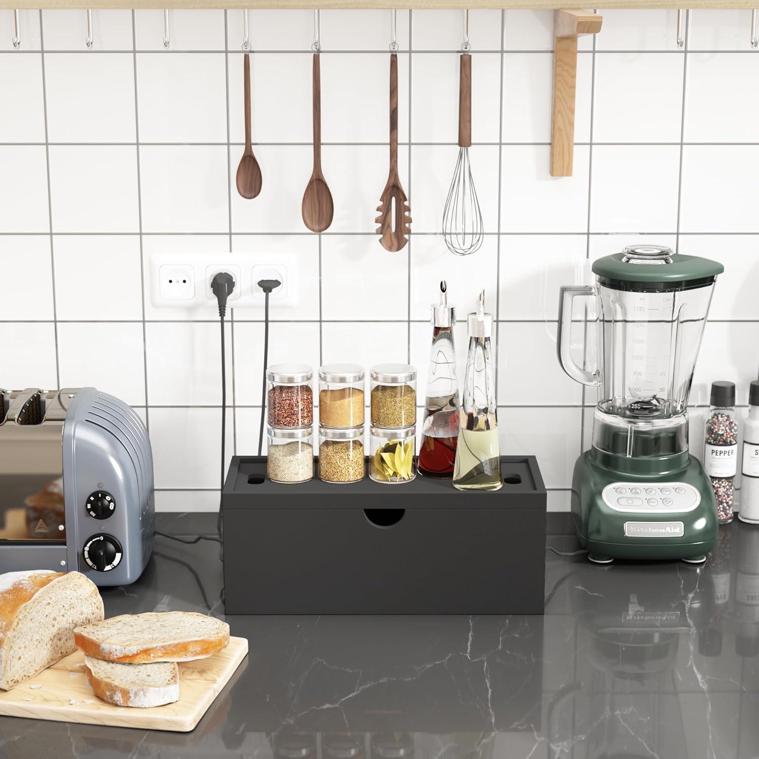 Caja de Gestión de Cables de Bambú HoVoit 35x13.68cm Negra