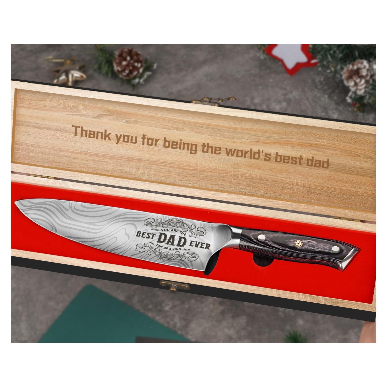 Cuchillo de Chef Funistree 20.32 cm Mejor Papá en Caja de Madera