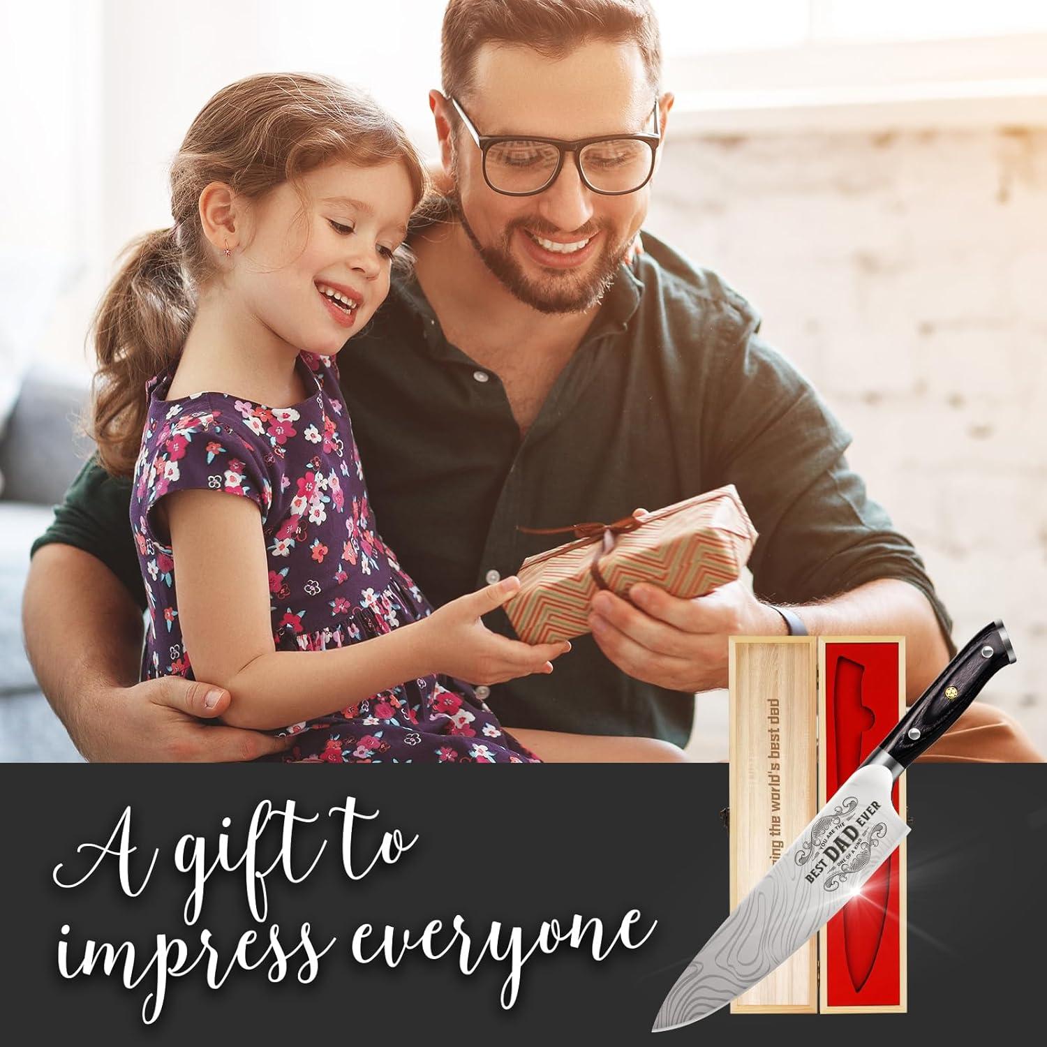 Cuchillo de Chef Funistree 20.32 cm Mejor Papá en Caja de Madera