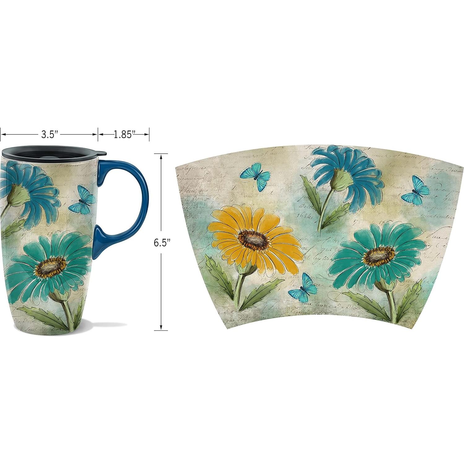 Taza de Cerámica Topadorn Floral 17oz con Tapa y Asa