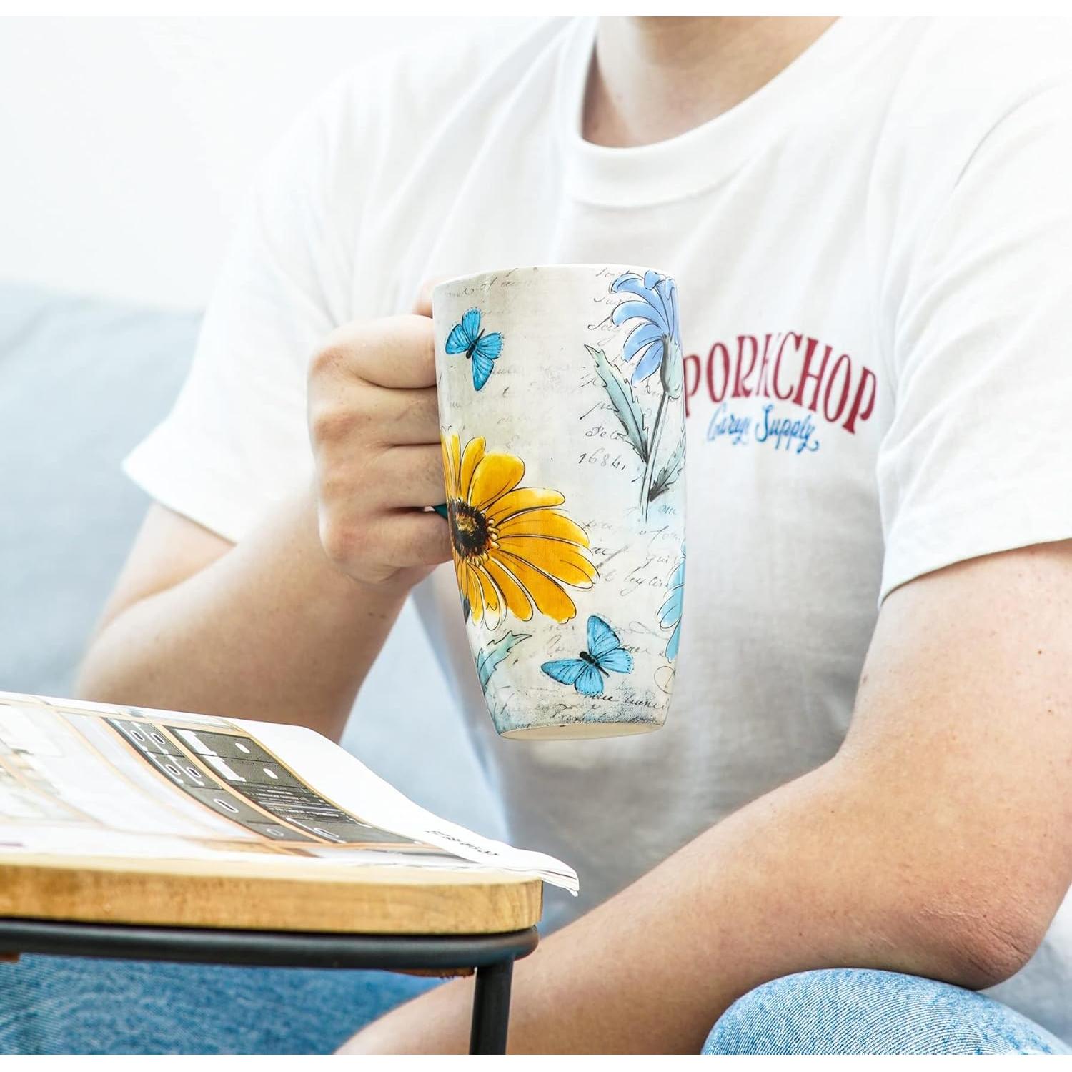 Taza de Cerámica Topadorn Floral 17oz con Tapa y Asa