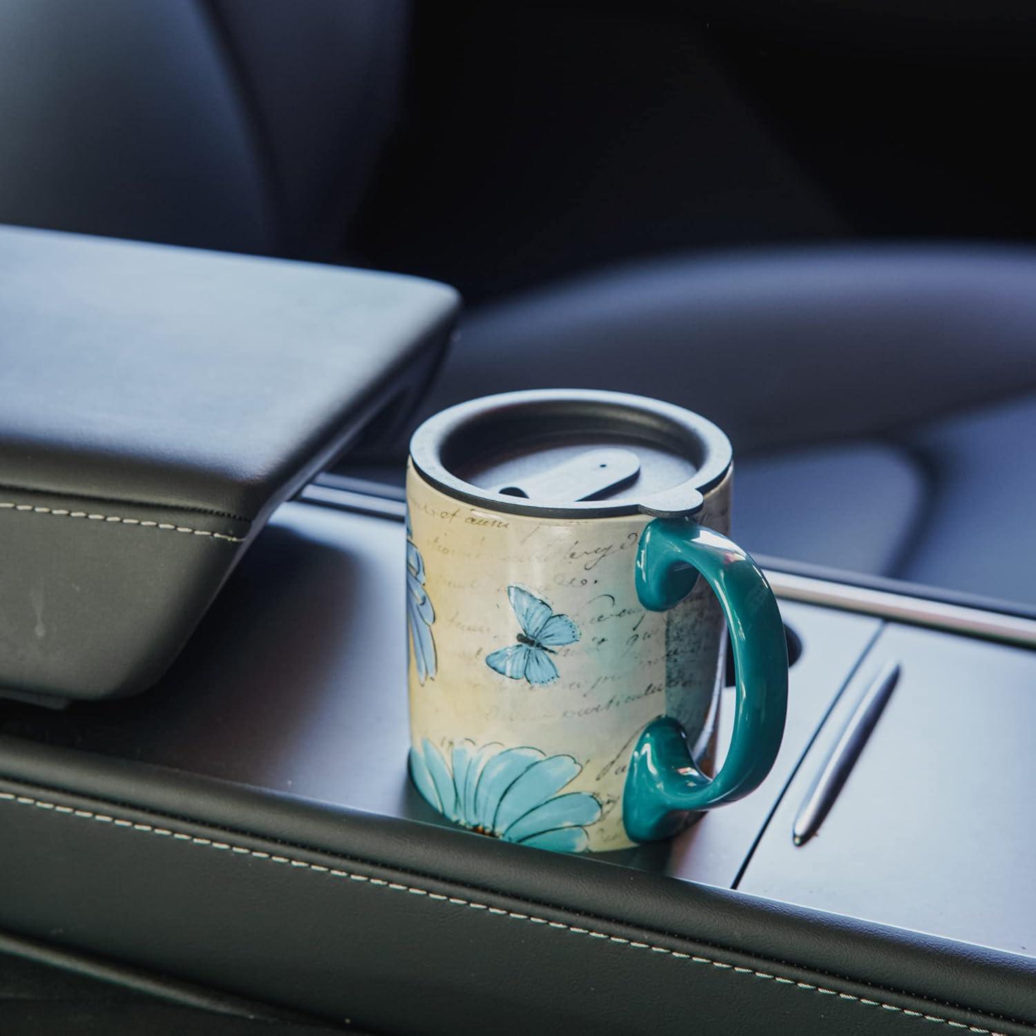 Taza de Cerámica Topadorn Floral 17oz con Tapa y Asa