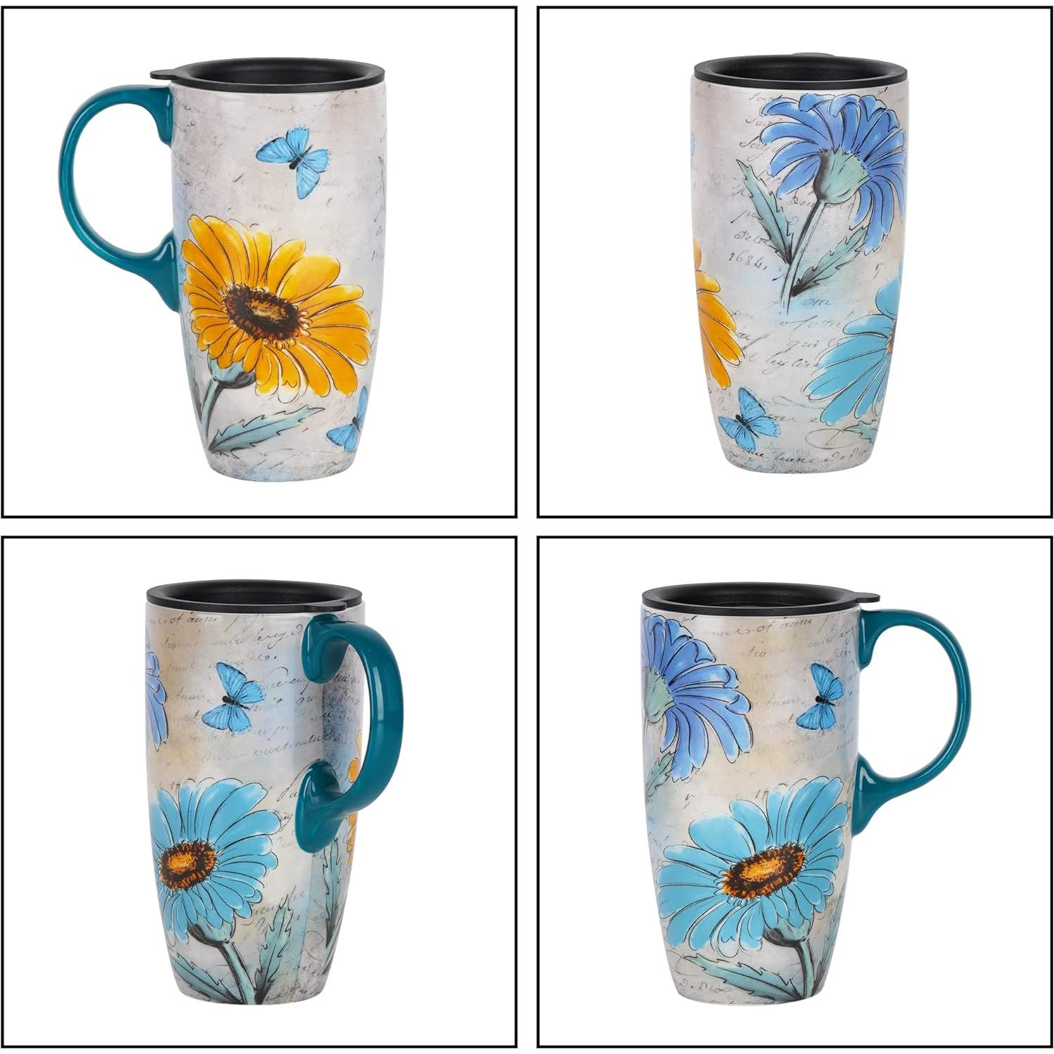 Taza de Cerámica Topadorn Floral 17oz con Tapa y Asa