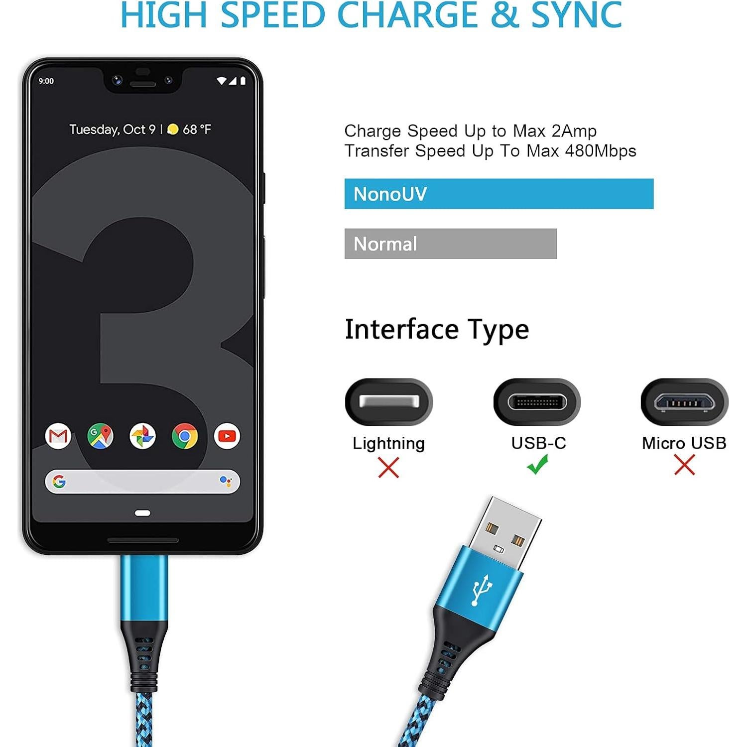 iPhone 17 16 Car Charger Cord Fast Charging Car Carplay Cable for iPhone 17 Pro Max Air 16e/16 Pro/16 Pro Max/16 Plus/15, 2Pack 3FT Android Auto USB A to USB C Cable for Samsung A17 A56 A36 A26 S25