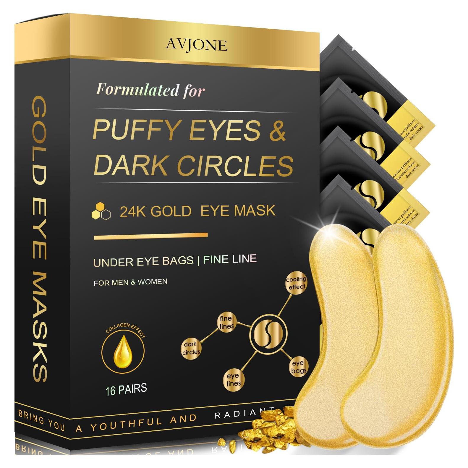 Parches para Ojos AVJONE de Oro 24K - 16 Pares Hidratantes
