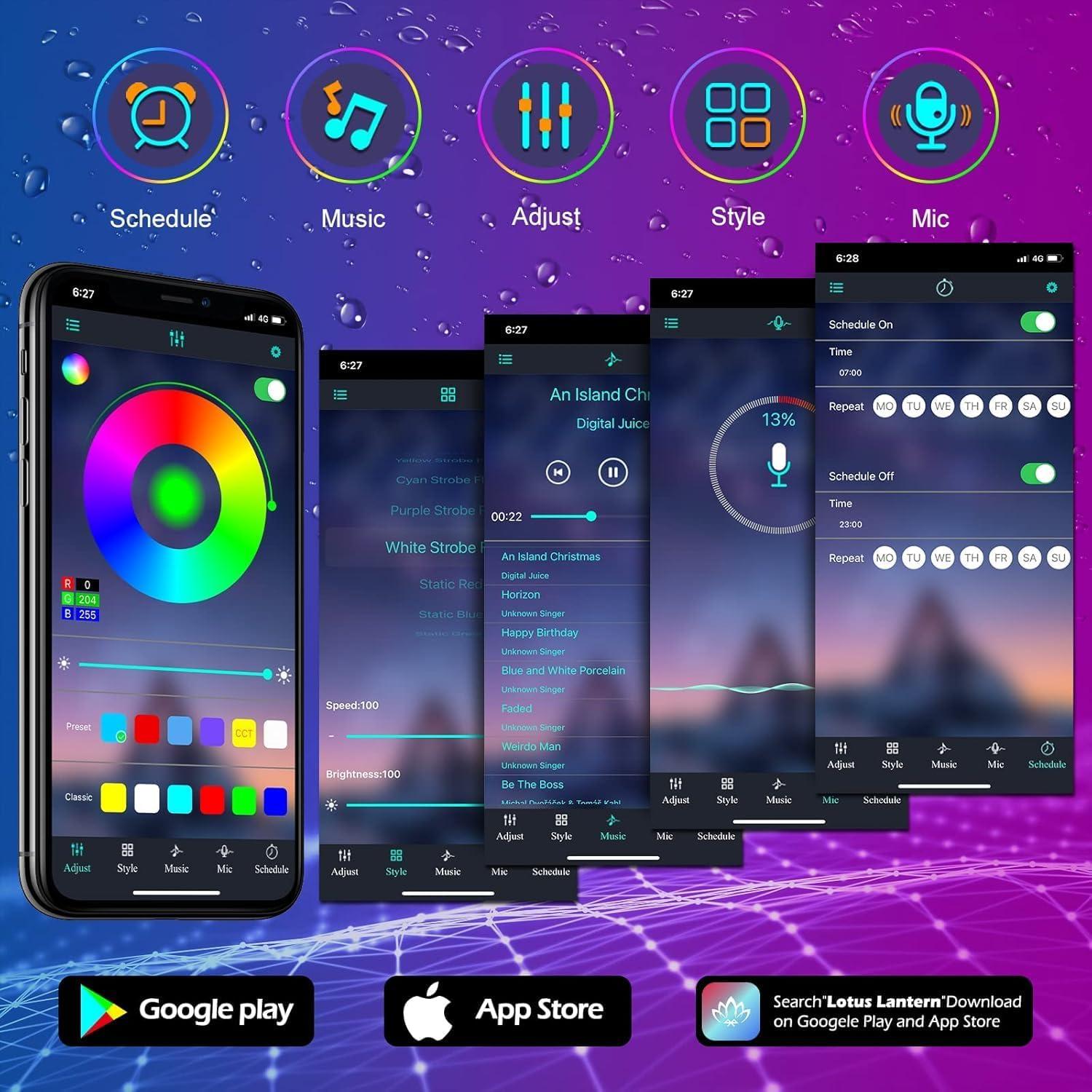 Luces de tira LED exteriores AILBTON 18.3m IP68 Bluetooth RGB