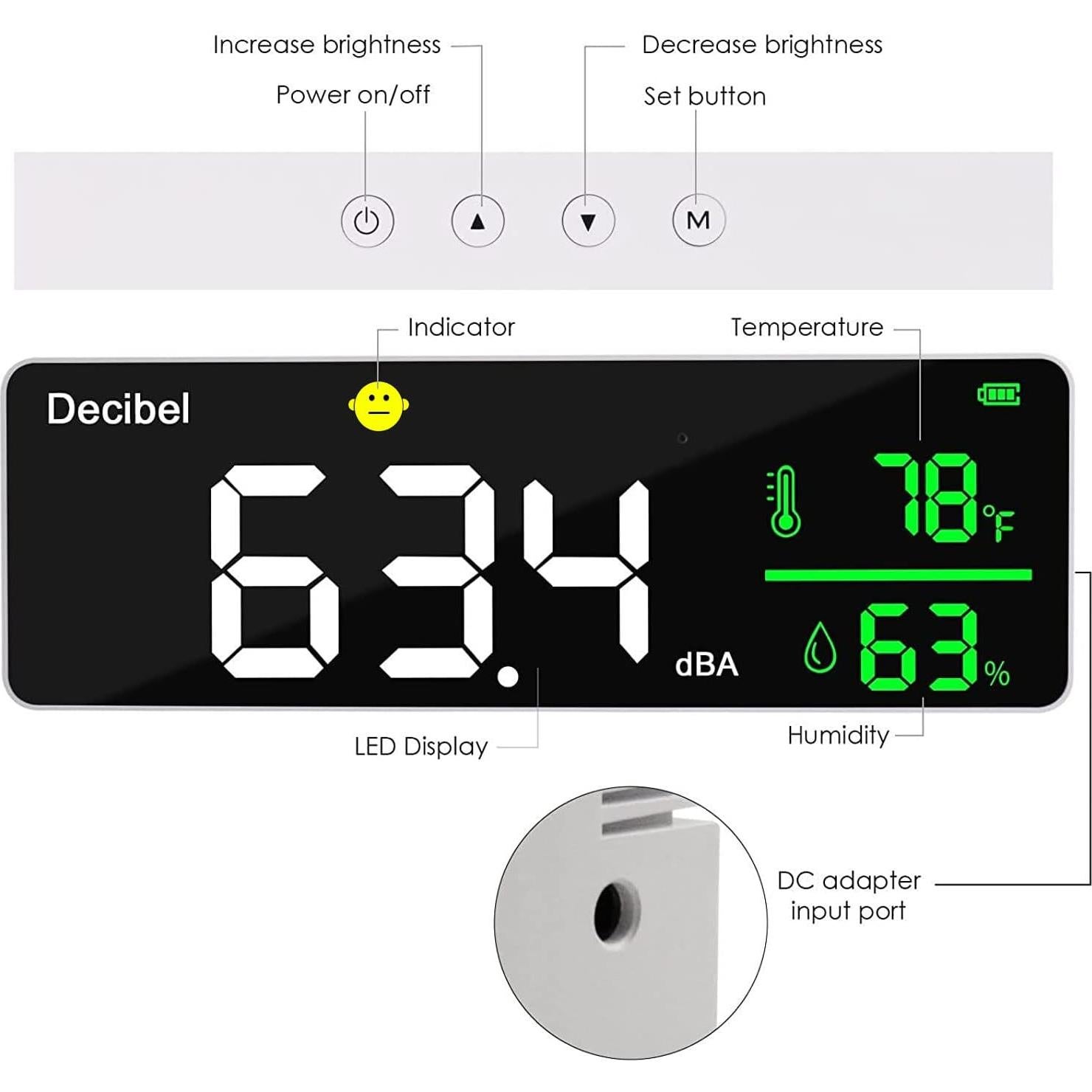 Medidor de Decibelios DANOPLUS 11" Pantalla LED Temperatura