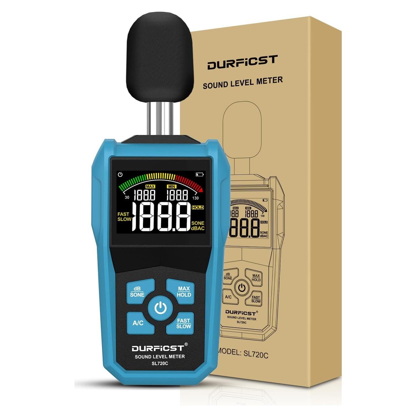 Medidor de Decibelios DURFICST SL720C con Pantalla LCD Color
