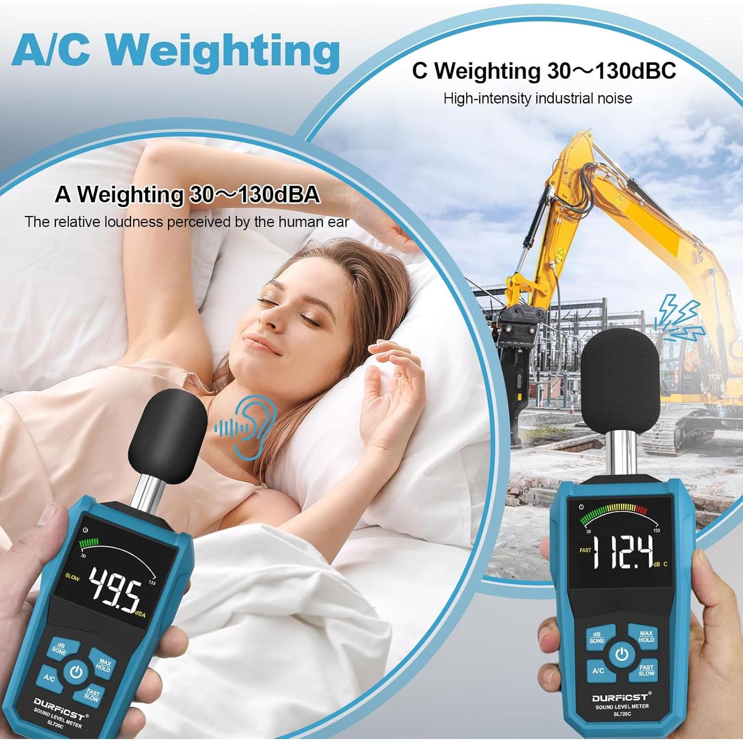 Medidor de Decibelios DURFICST SL720C con Pantalla LCD Color