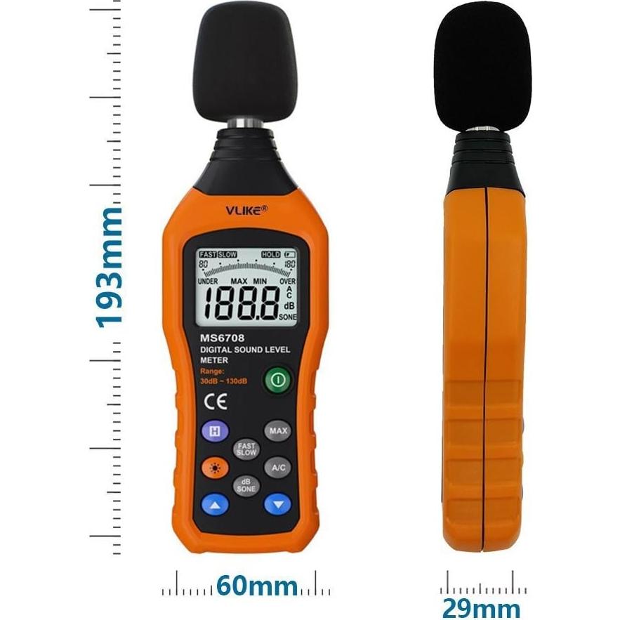 Medidor de Nivel de Sonido Digital VLIKE VL6708 30-130 dB