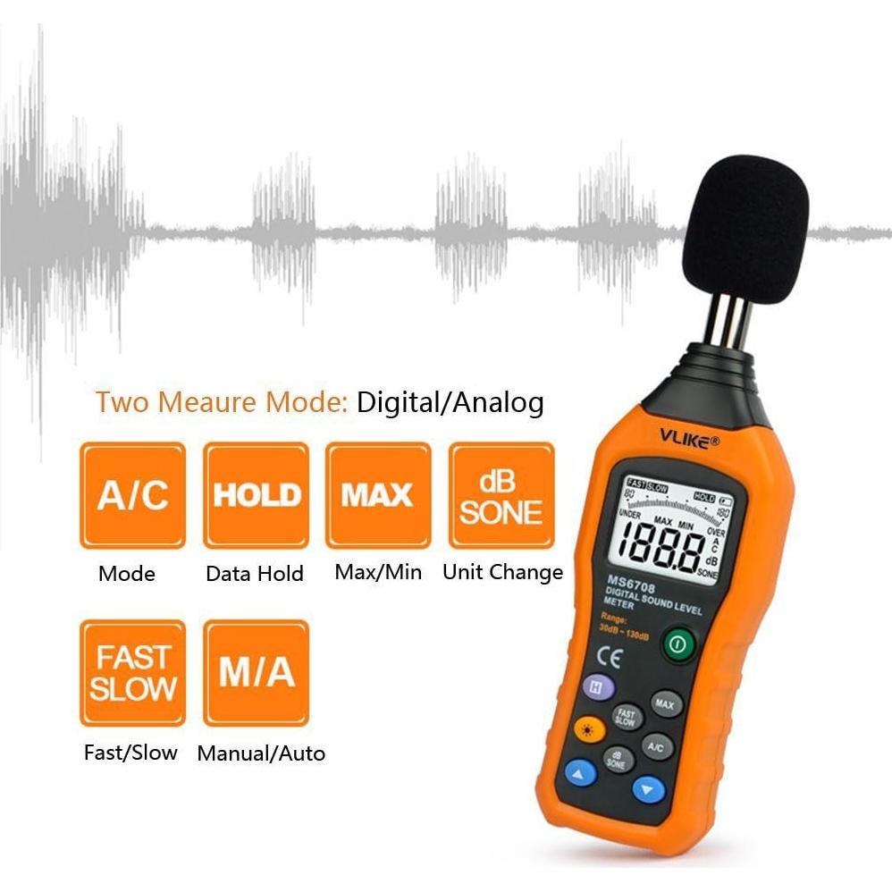 Medidor de Nivel de Sonido Digital VLIKE VL6708 30-130 dB