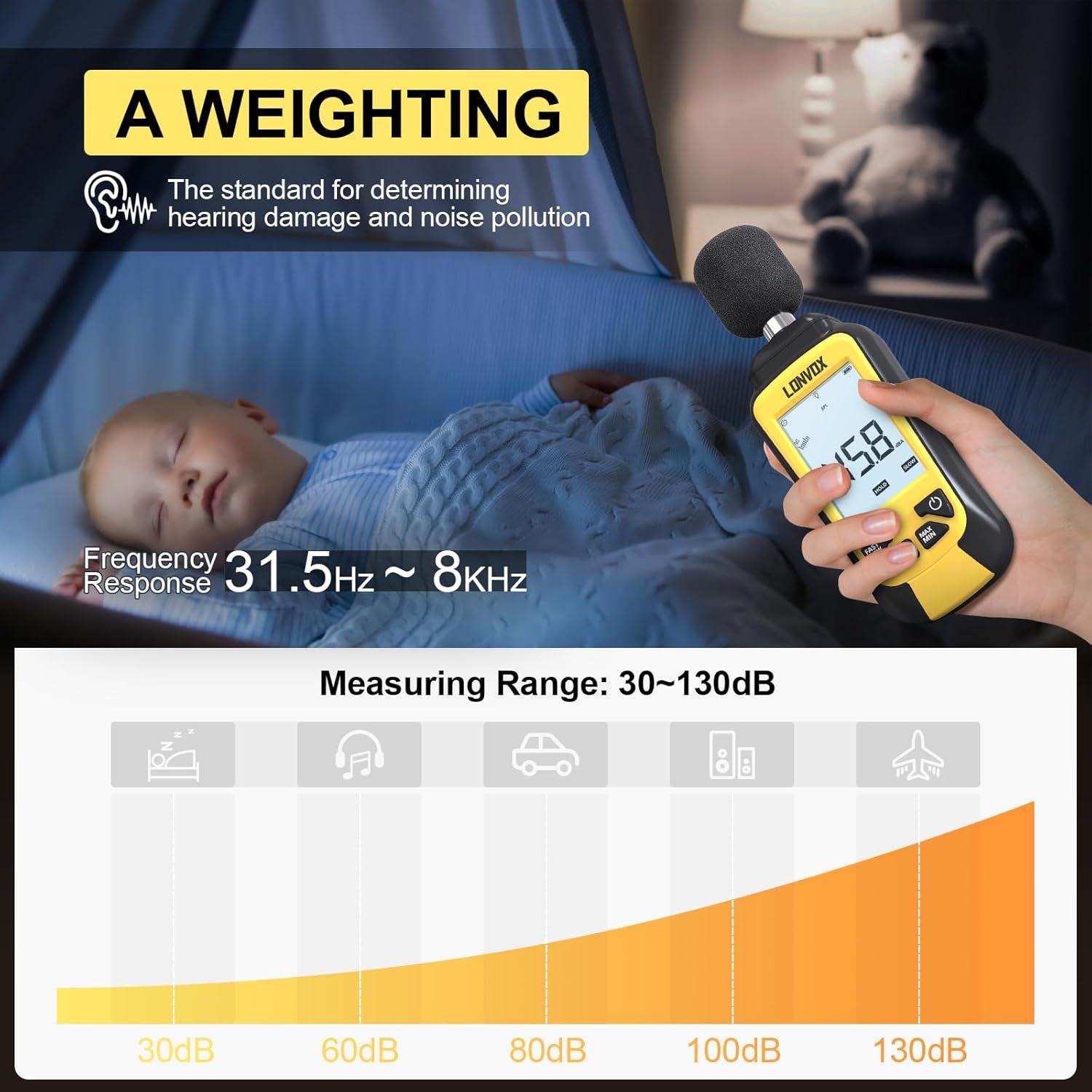 Medidor de Decibelios LONVOX LSM100 con Pantalla LCD 2.45"