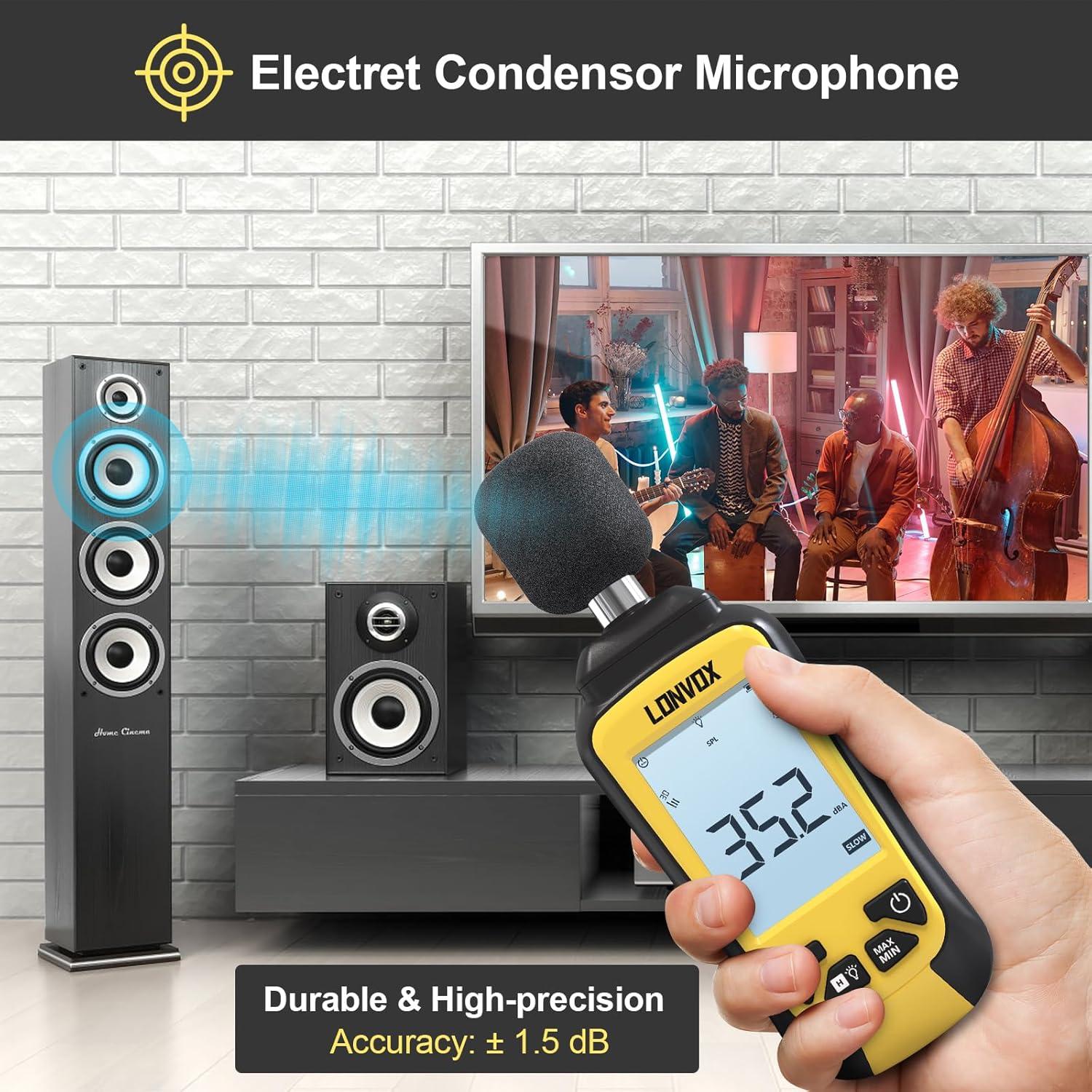 Medidor de Decibelios LONVOX LSM100 con Pantalla LCD 2.45"