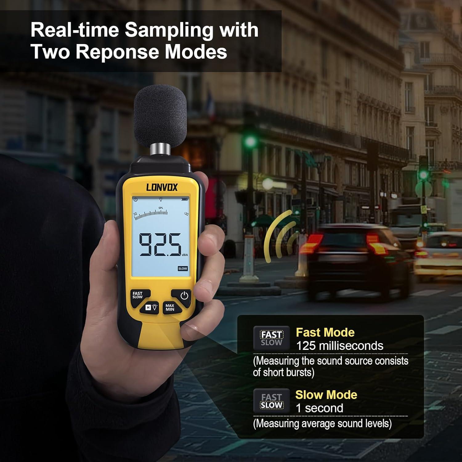 Medidor de Decibelios LONVOX LSM100 con Pantalla LCD 2.45"