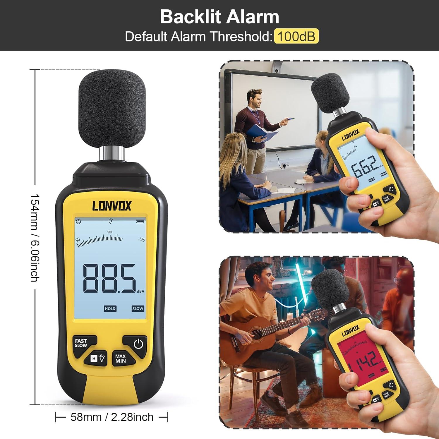 Medidor de Decibelios LONVOX LSM100 con Pantalla LCD 2.45"