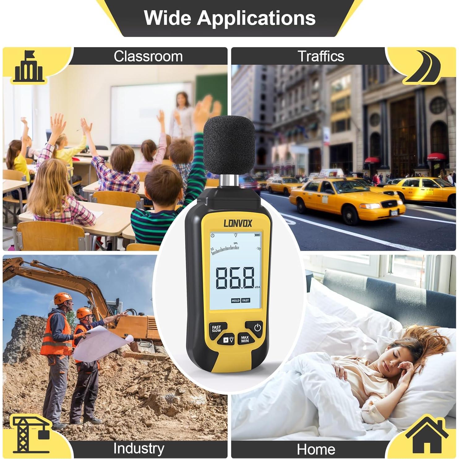 Medidor de Decibelios LONVOX LSM100 con Pantalla LCD 2.45"