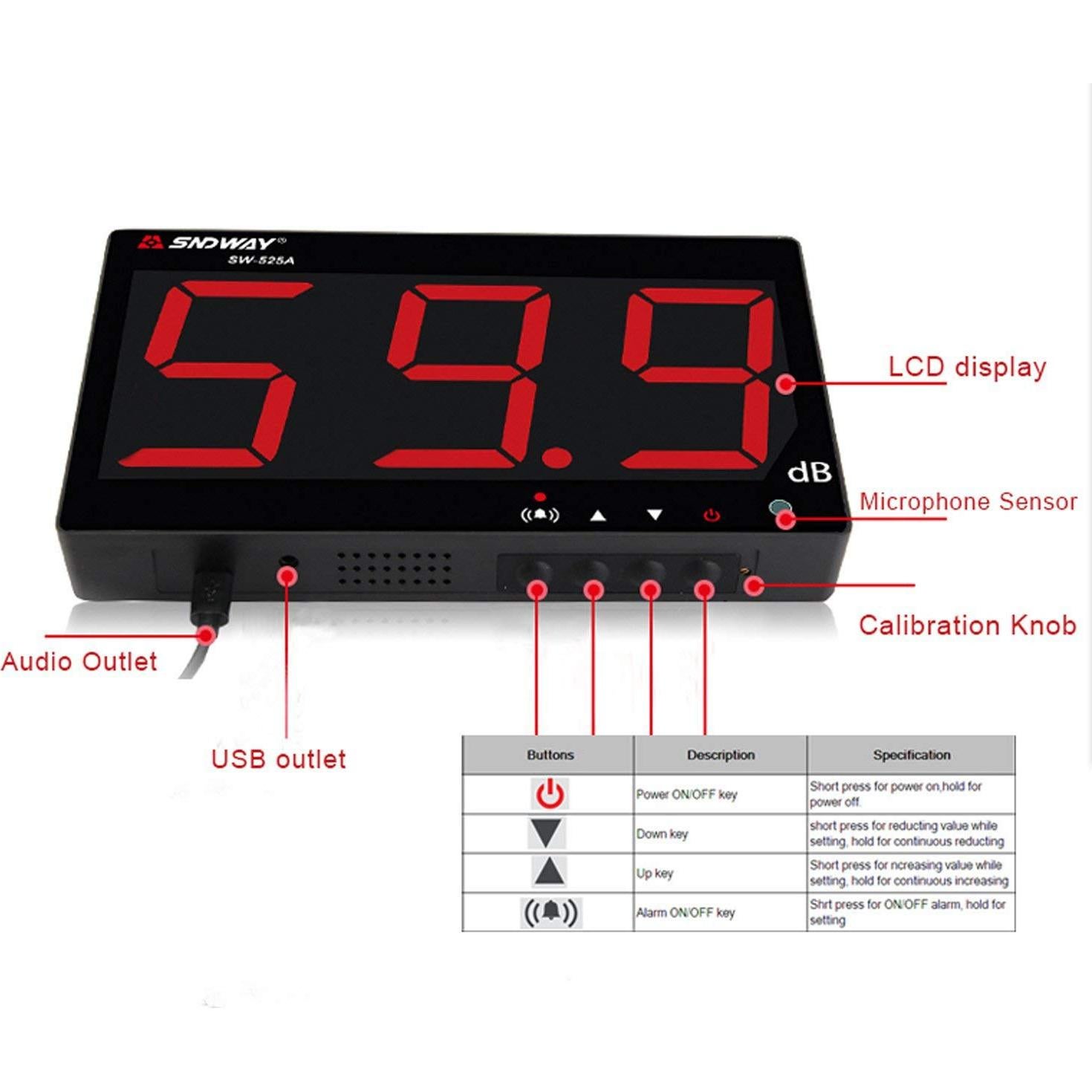 Medidor de Nivel de Sonido Digital SNDWAY SW-525A 30-130dB