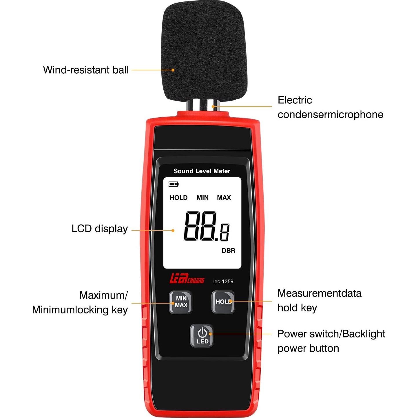 Medidor de Decibelios Digital LEERCHUNAG 30-130dB Portátil