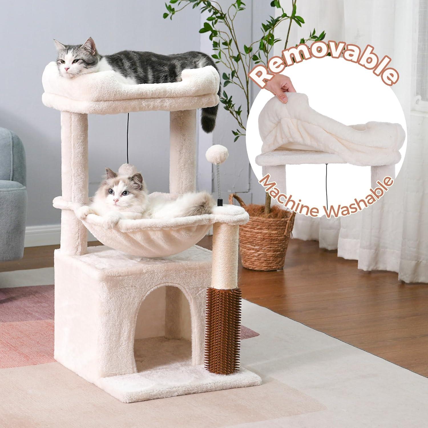 Árbol para Gatos Pawfessor 81 cm con Hamaca y Rascador Beige