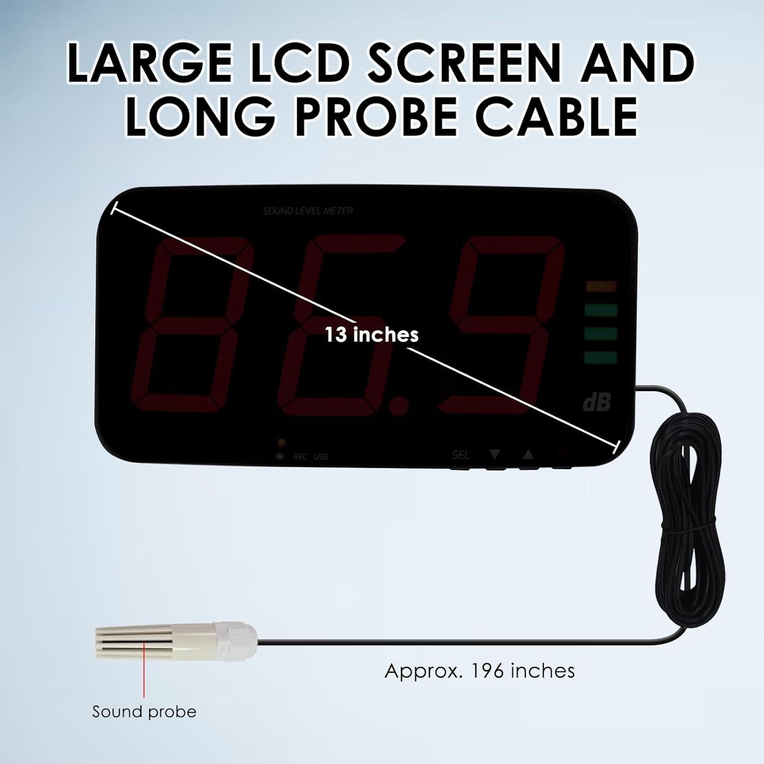 Medidor de Decibelios Landtek con Pantalla LCD 33 cm y Sensor 5 m