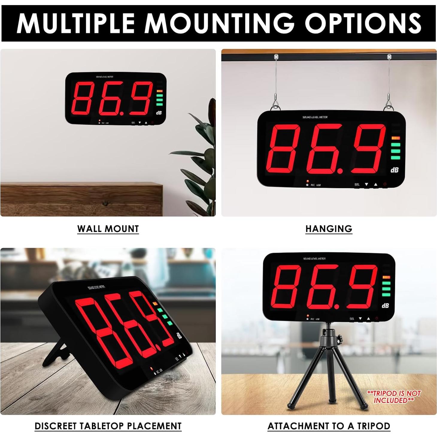 Medidor de Decibelios Landtek con Pantalla LCD 33 cm y Sensor 5 m