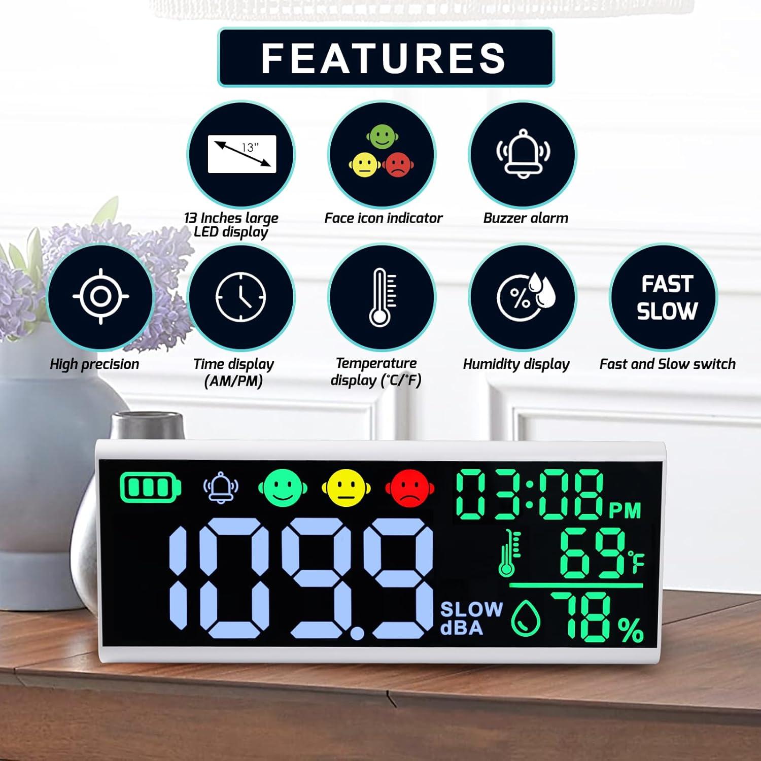 Medidor de Decibelios DANOPLUS 13" con Alarma y Pantalla LED