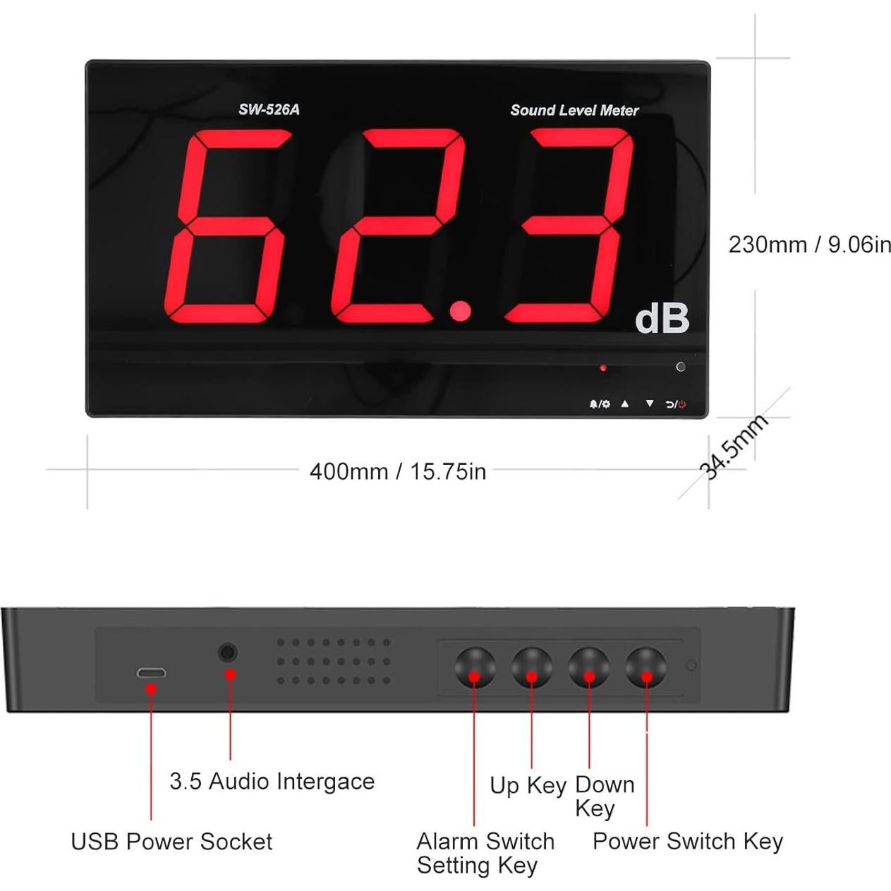 Medidor de Decibelios Hilitand 30-130dB Pantalla LCD 45.72cm