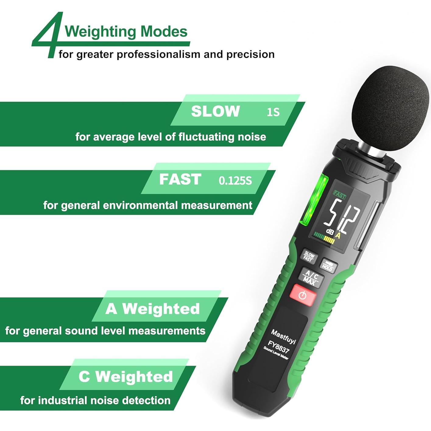 Medidor de Decibelios Mastfuyi FY8837 30-130 dB Digital LCD