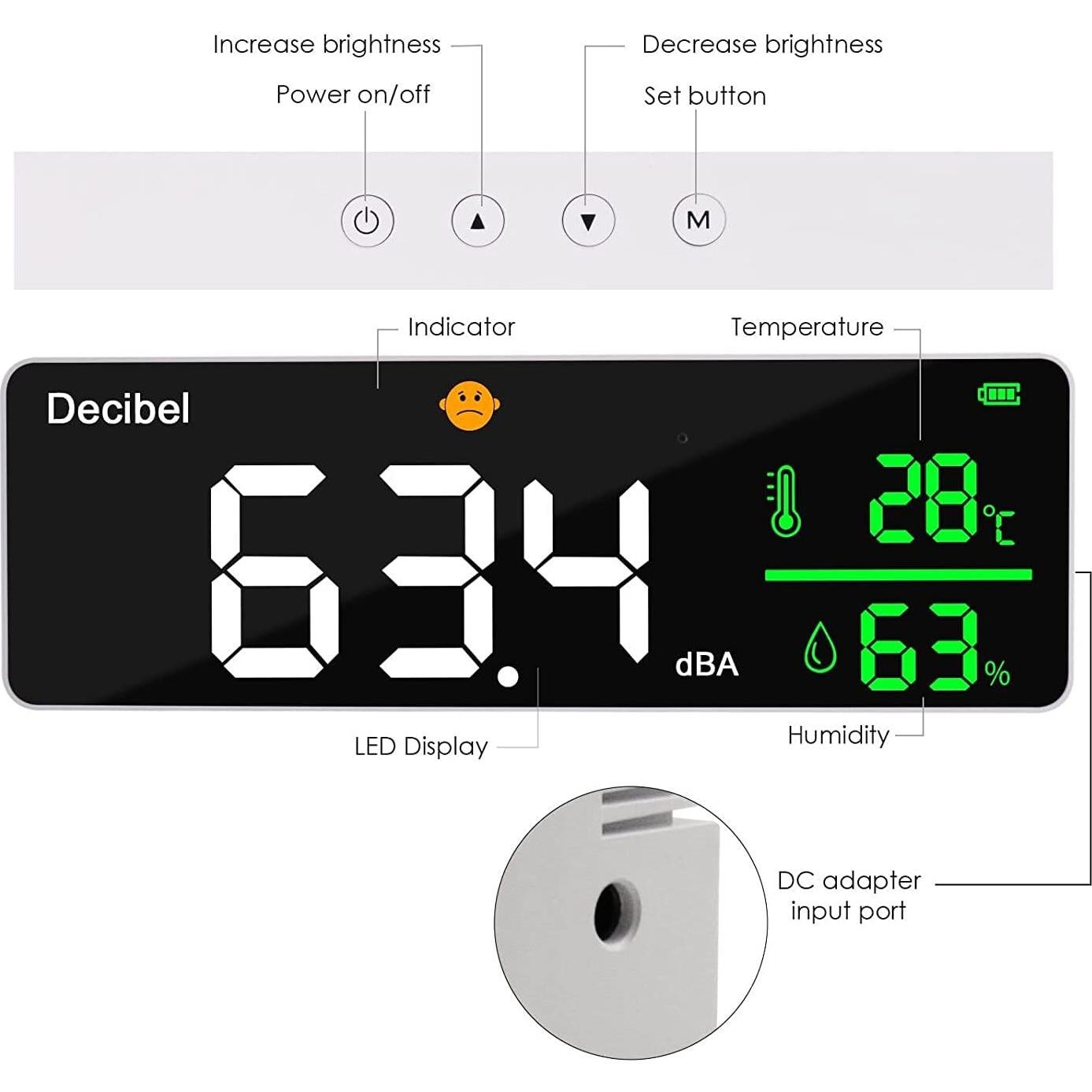Medidor de Decibelios Gugxiom 3 en 1 con Pantalla LED 27.94cm