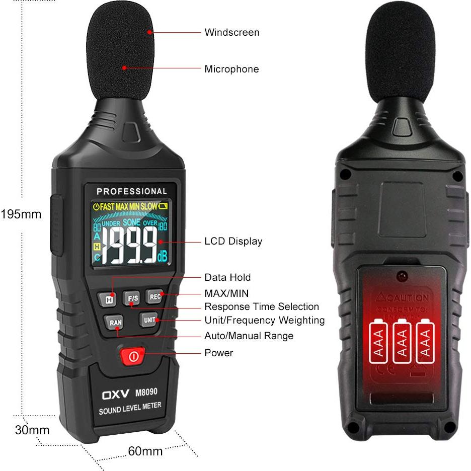 Medidor de Decibelios OXV 8090A Digital 30-130 dB Precisión 1.5dB