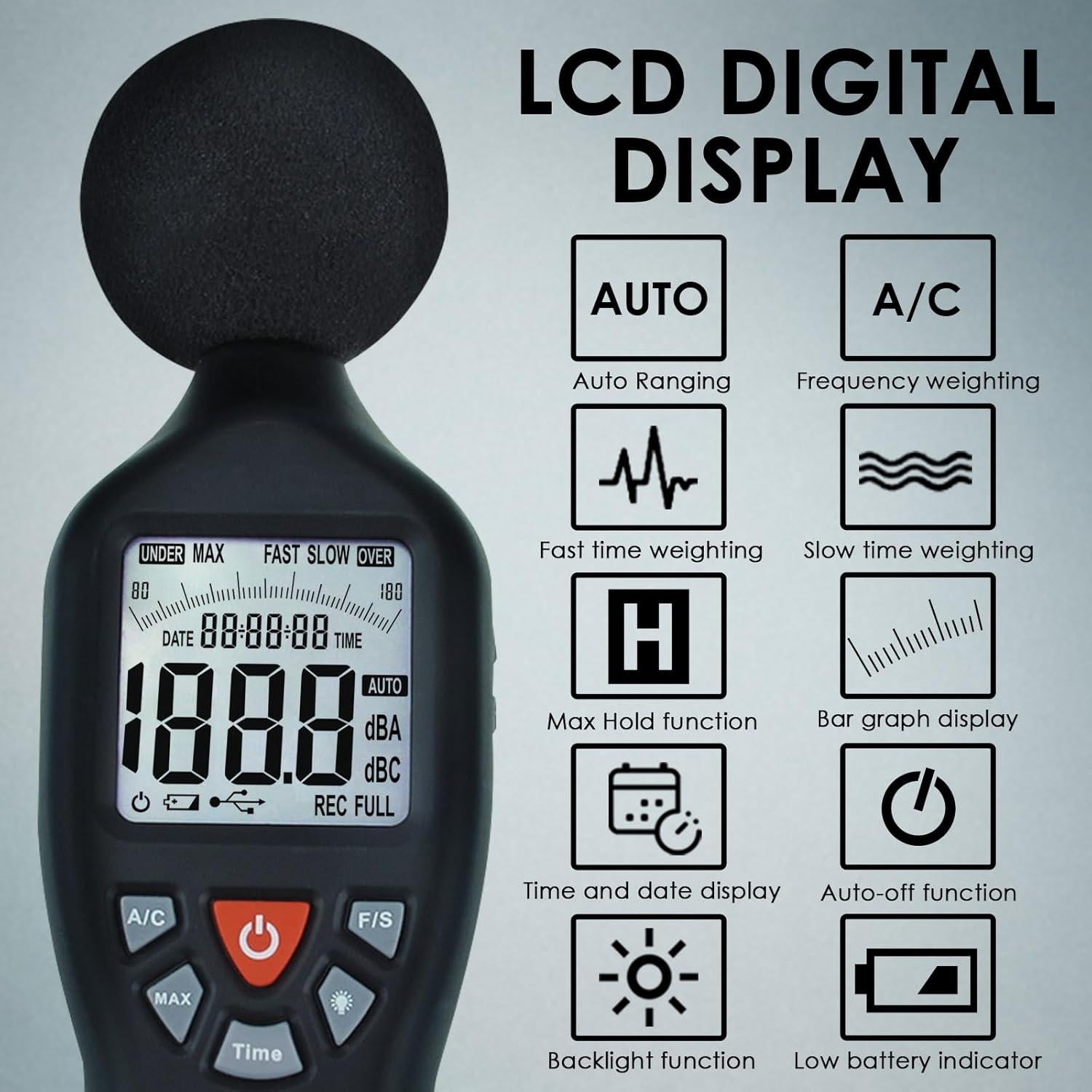 Medidor de Decibelios Tekcoplus SLM24TK LCD 30-130dBA
