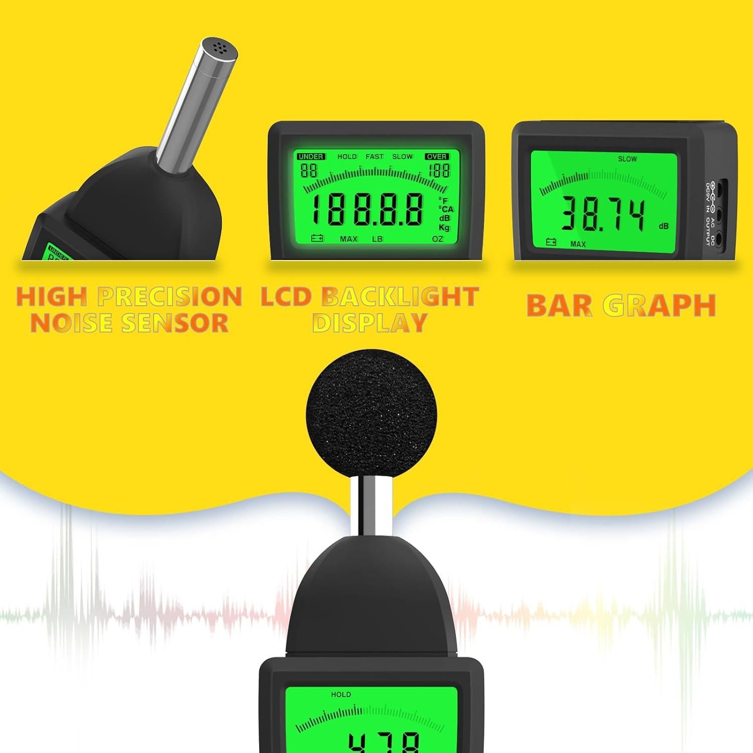 Medidor de Decibelios SURLABA 882A 30-130 dB Digital con Retroiluminación
