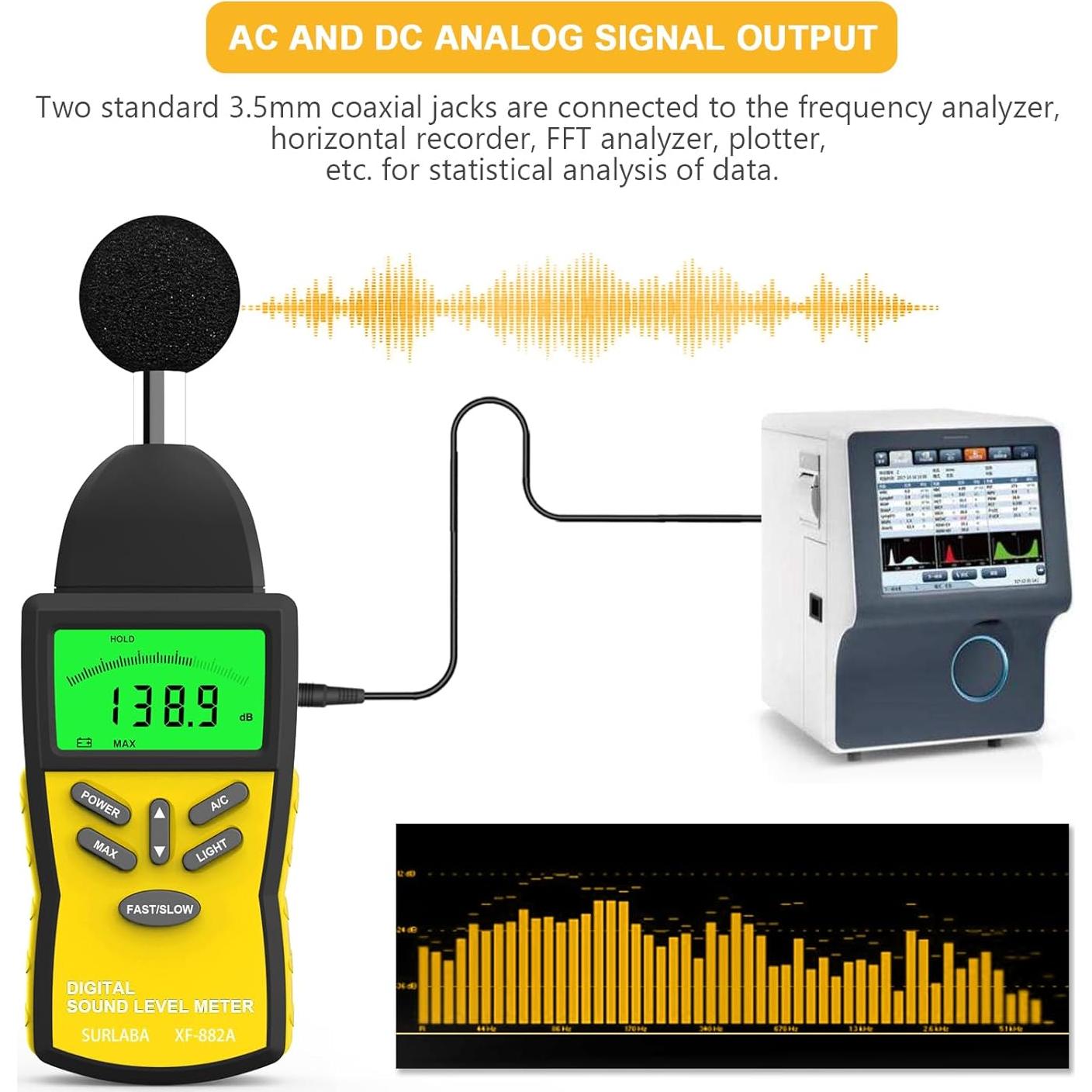 Medidor de Decibelios SURLABA 882A 30-130 dB Digital con Retroiluminación