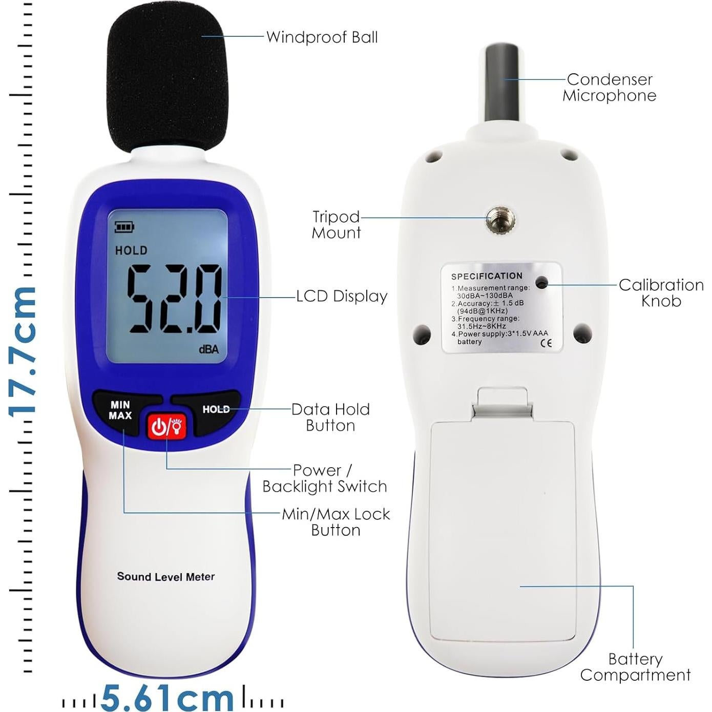 Medidor de Decibelios Inalámbrico Tekcoplus TK379PLUS 30-130dBA