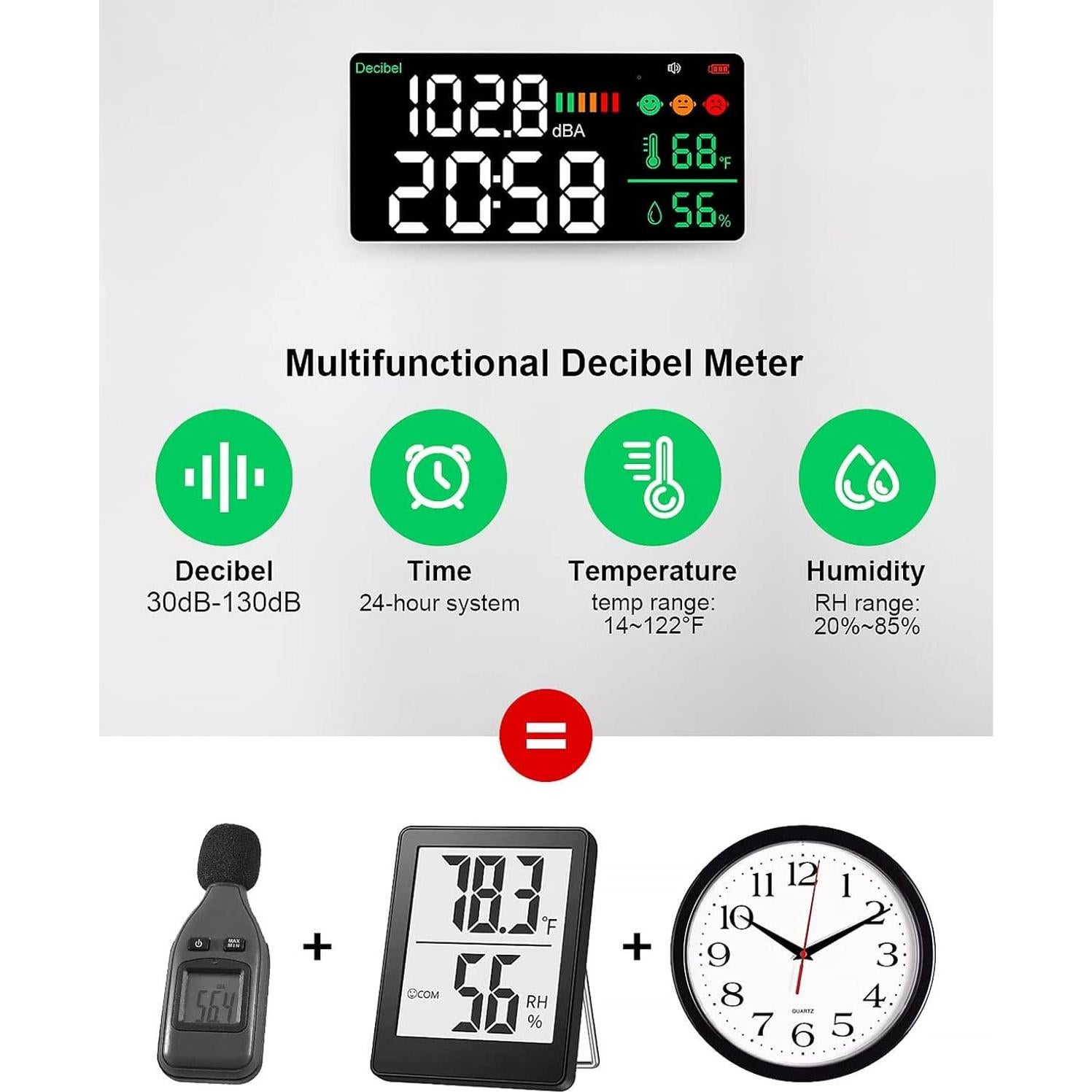 Medidor de Decibelios Diydeg 4 en 1 Pantalla LED 11"