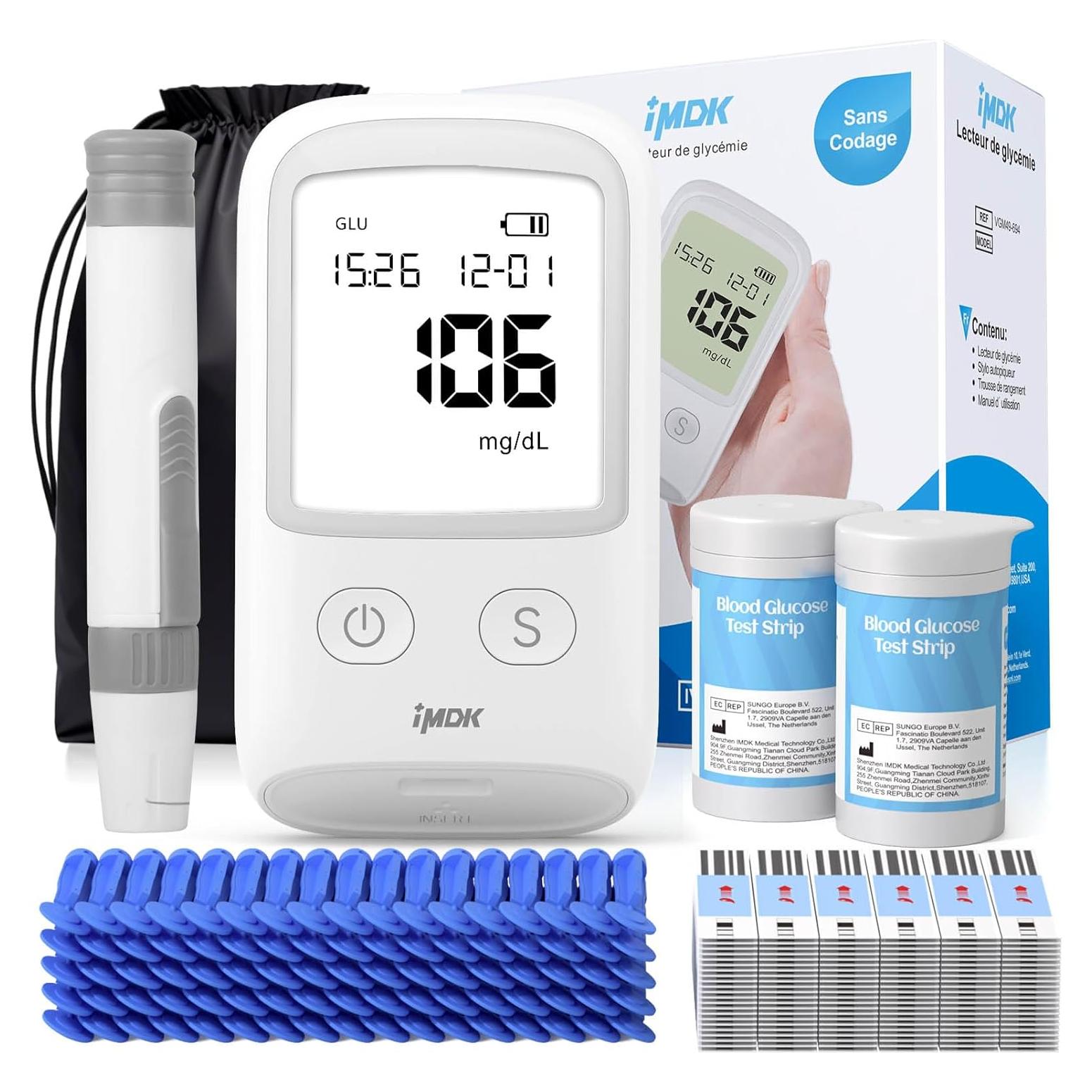 Kit de Monitor de Glucosa IMDK con 100 Tiras y 100 Lancetas
