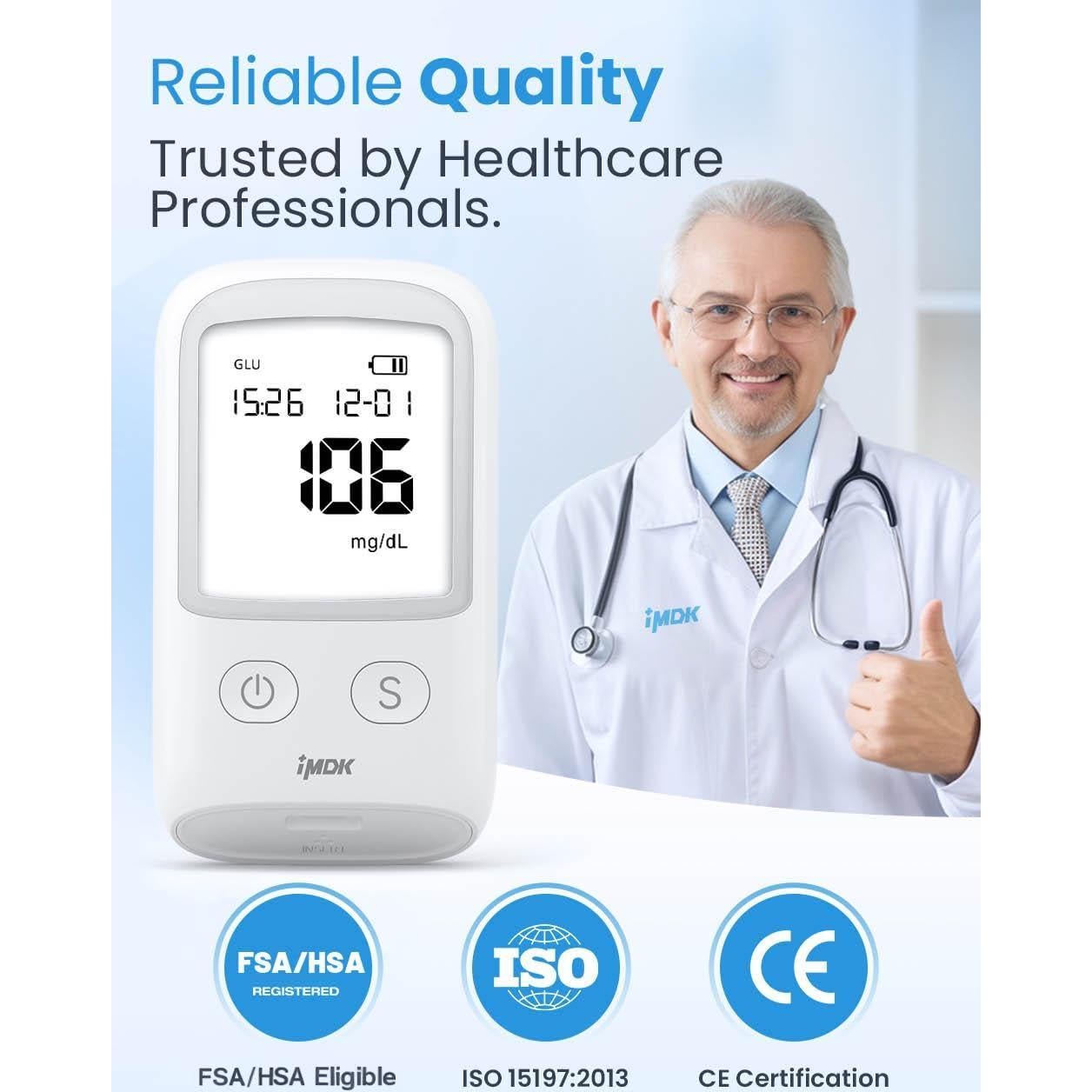 Kit de Monitor de Glucosa IMDK con 100 Tiras y 100 Lancetas