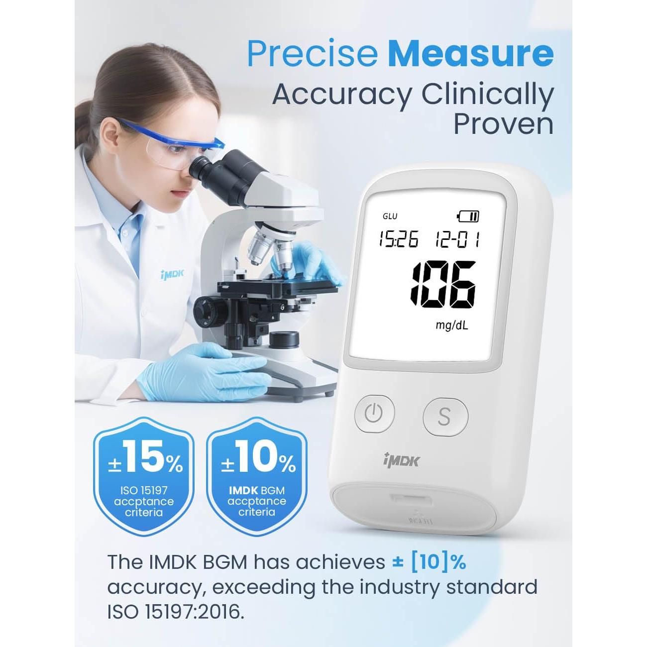 Kit de Monitor de Glucosa IMDK con 100 Tiras y 100 Lancetas