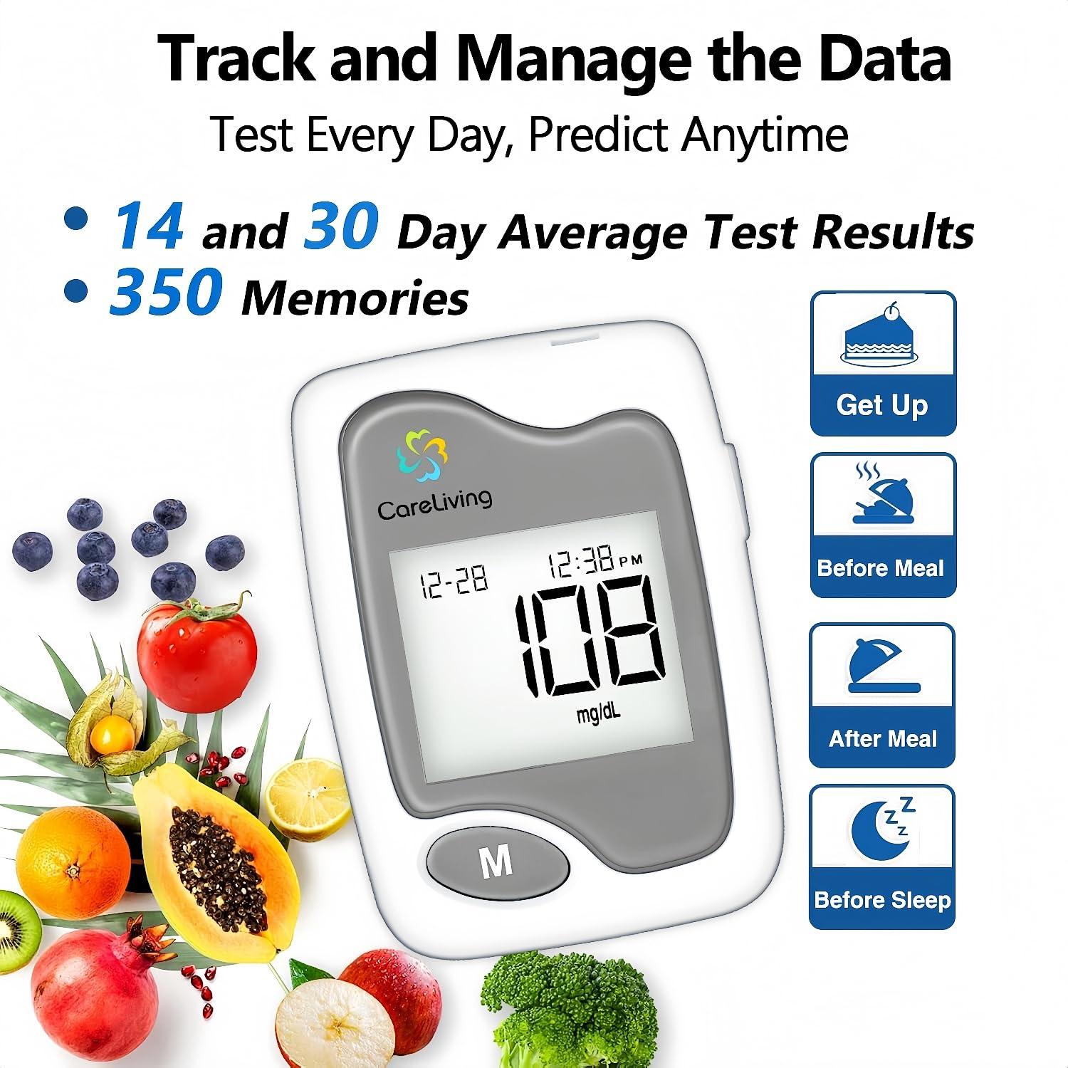 Kit de Monitor de Glucosa Careliving BGM101 con 100 Tiras y Lancetas