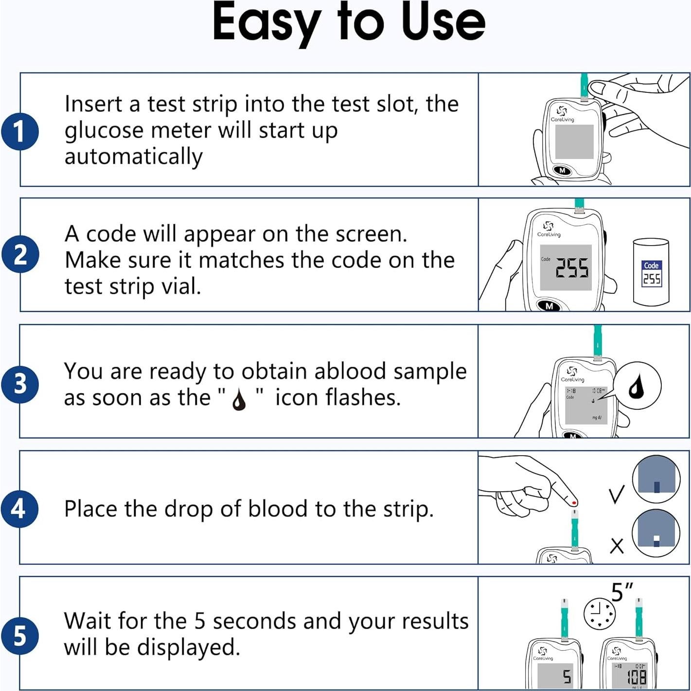 Kit de Monitor de Glucosa Careliving BGM101 con 100 Tiras y Lancetas