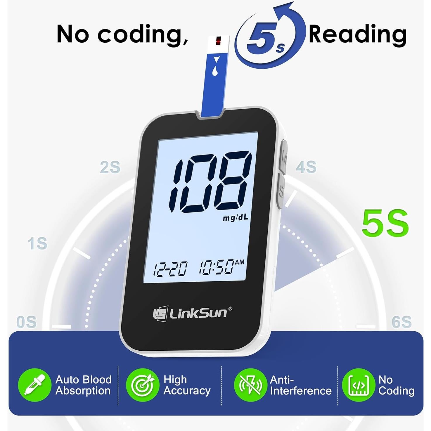 Kit Monitor de Glucosa Bioland G-425-2V con 100 Tiras y Lancetas