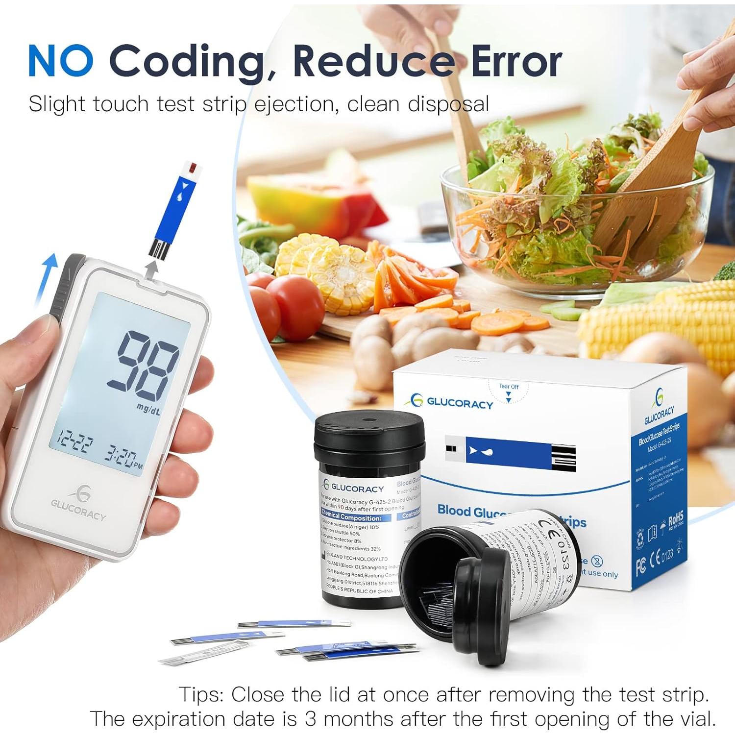 Kit Monitor de Glucosa Glucoracy G-425-2 con 50 Tiras y Lancetas