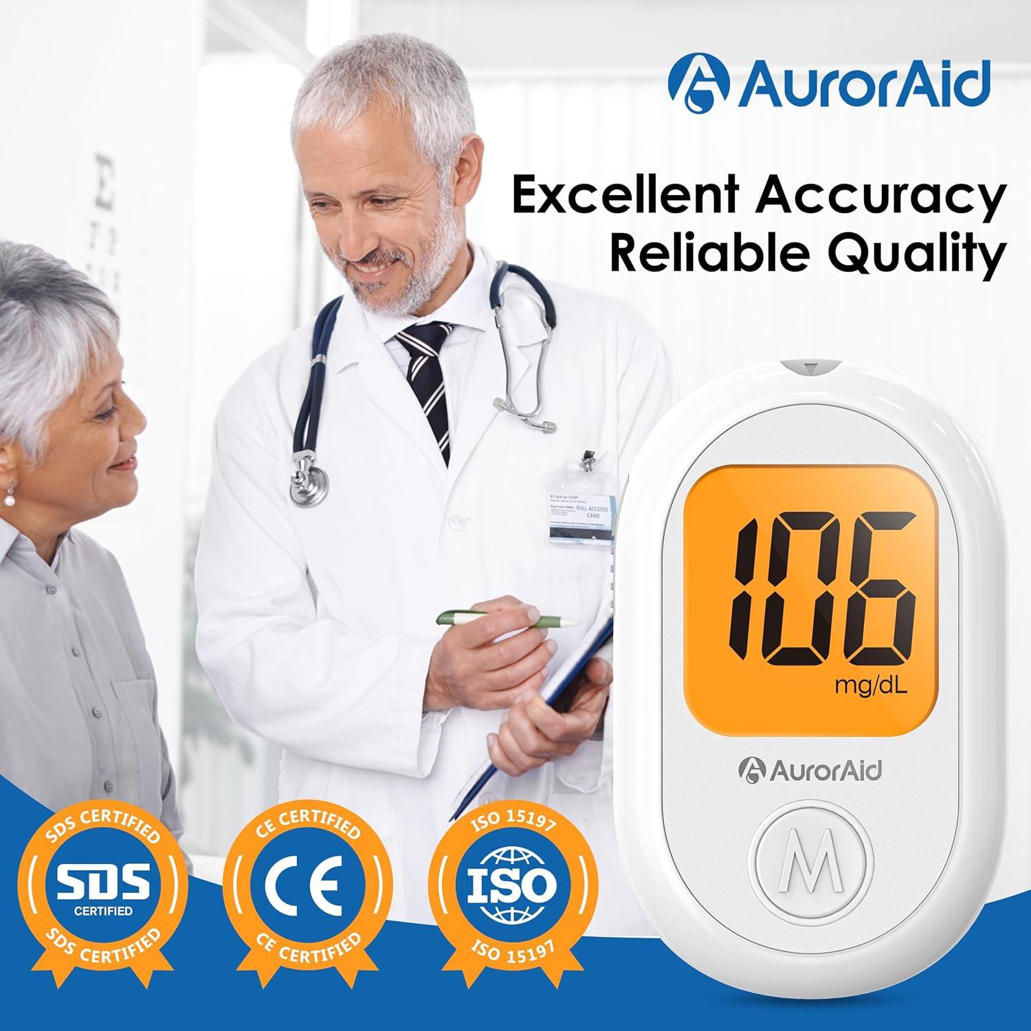 Glucometro AurorAid G-426 con 100 Tiras y 100 Lancetas