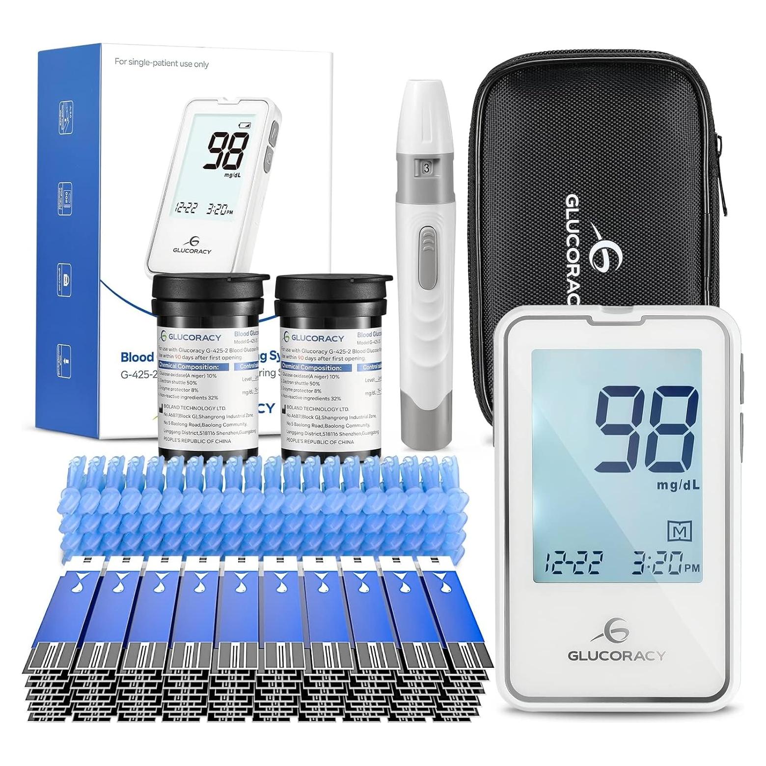 Kit de Monitor de Glucosa Glucoracy G-425-2 con 100 Tiras