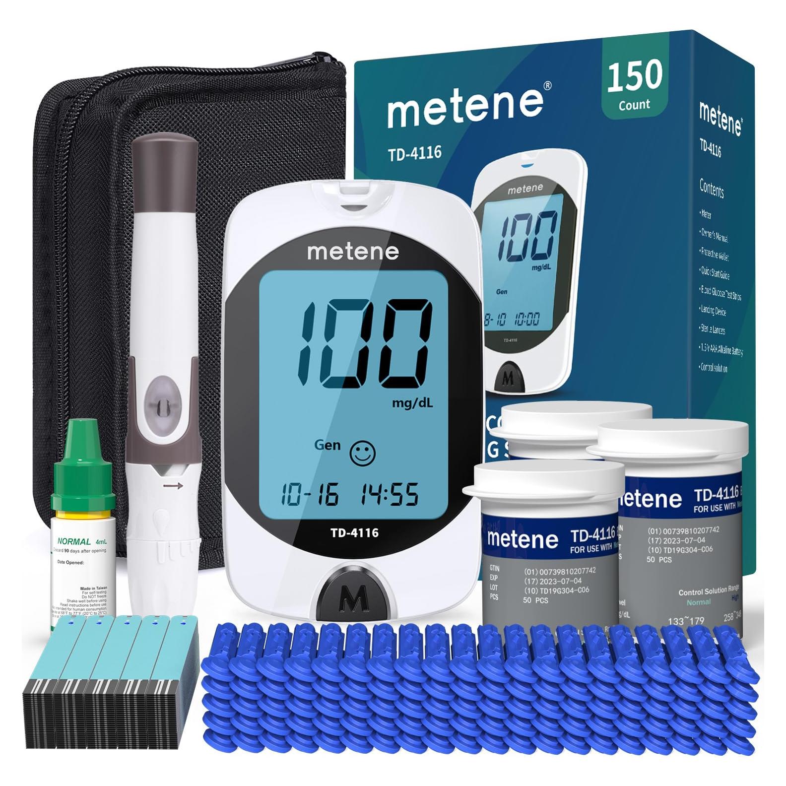 Kit de Glucometro Metene TD-4116 con 150 Tiras y Lancetas