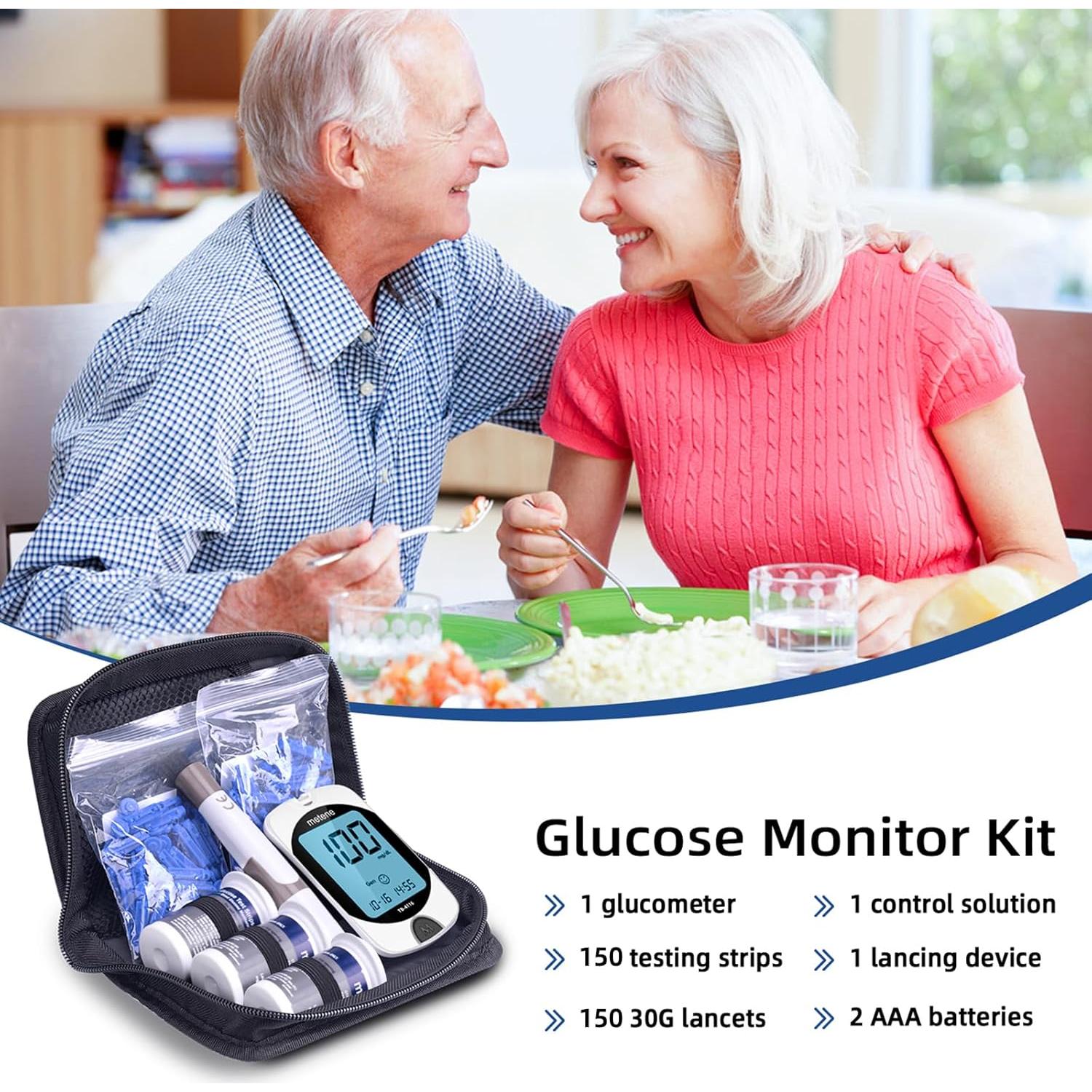 Kit de Glucometro Metene TD-4116 con 150 Tiras y Lancetas