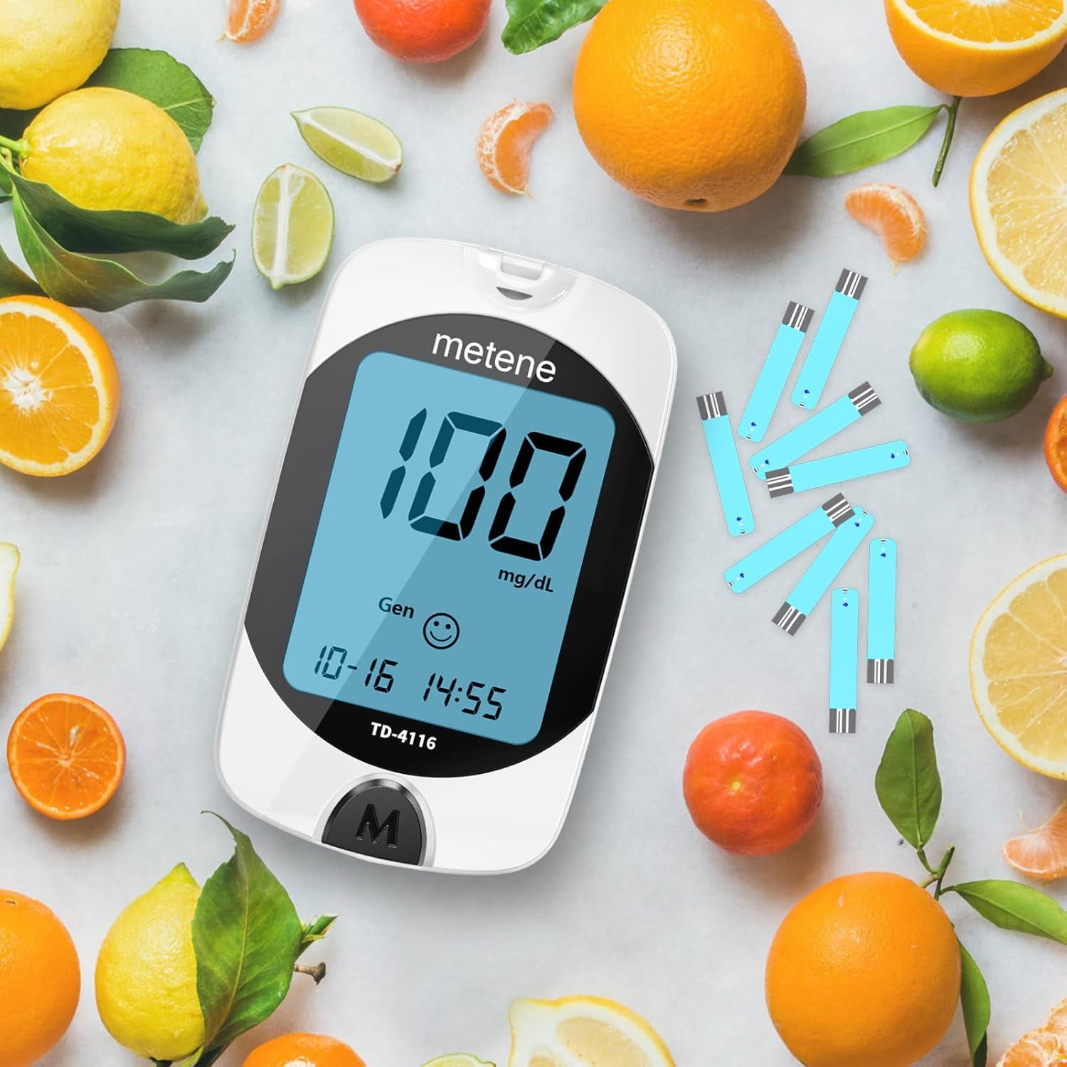 Kit de Glucometro Metene TD-4116 con 150 Tiras y Lancetas