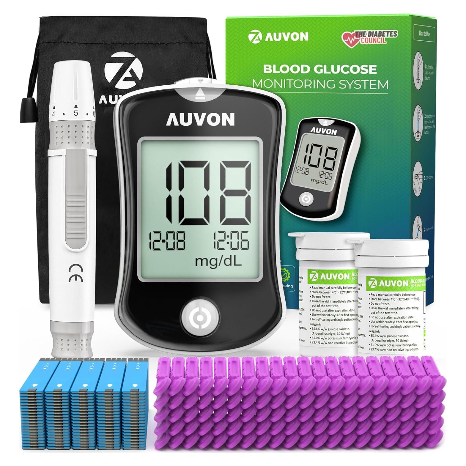 Kit de Monitor de Glucosa AUVON DS-W con 100 Tiras y Lancetas
