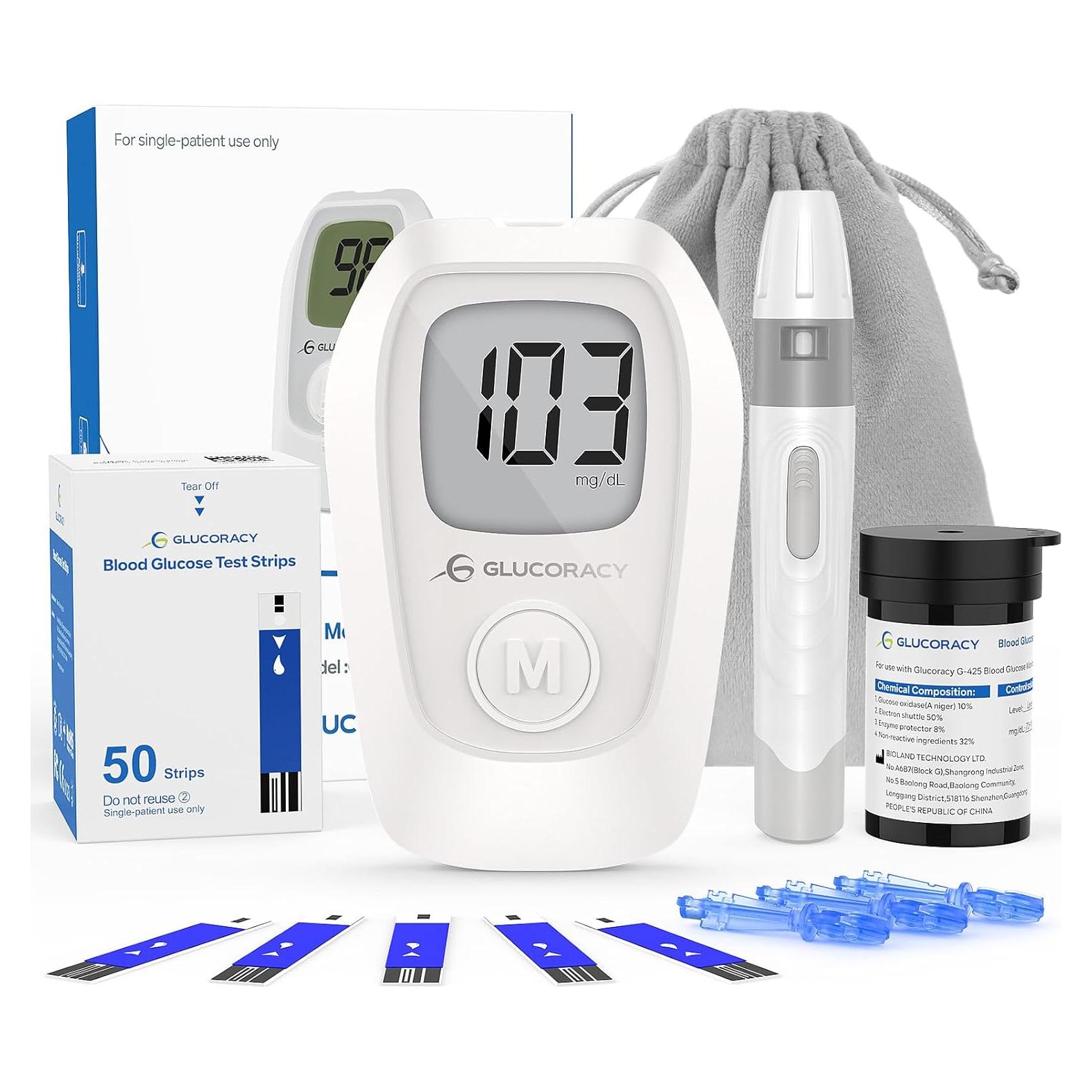 Kit de Monitor de Glucosa Glucoracy G-425 con 50 Tiras y Lancetas