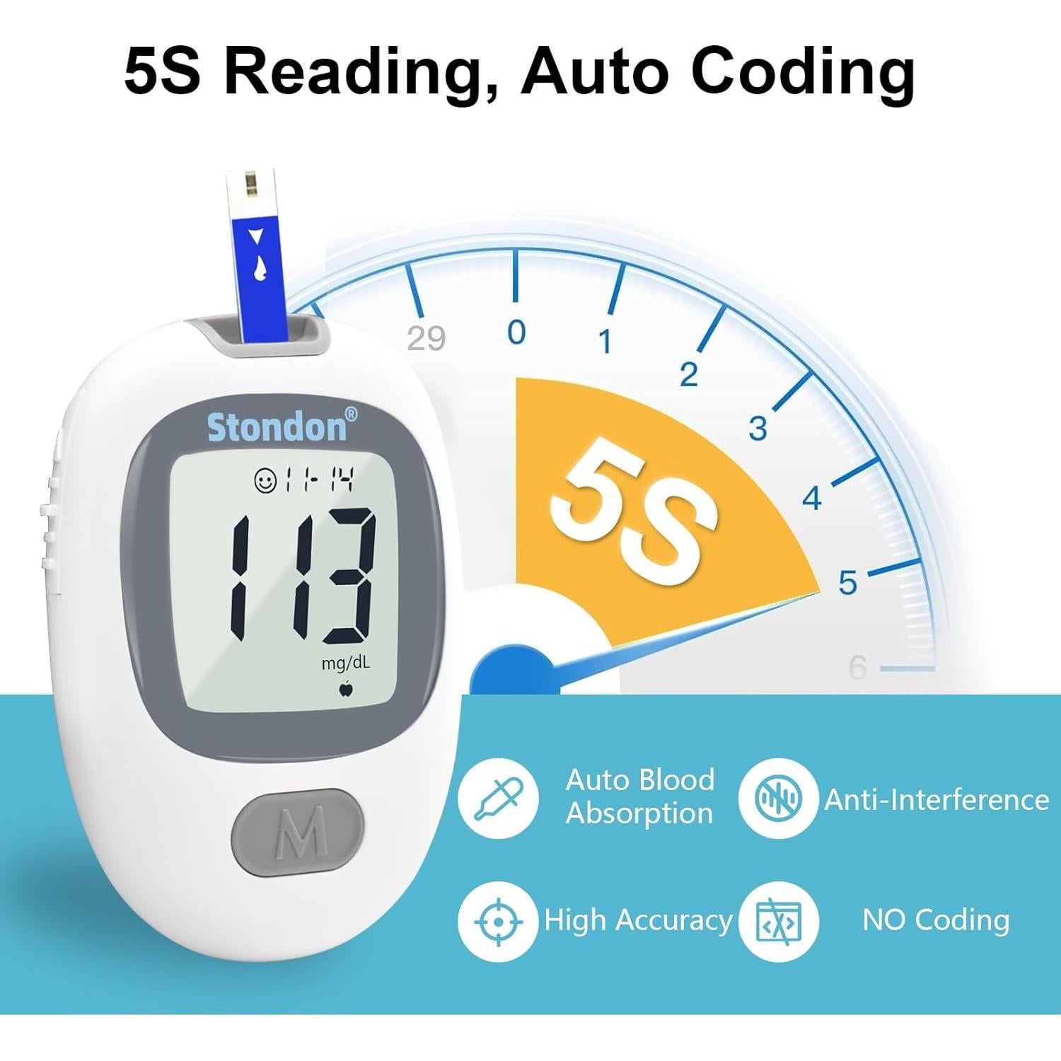 Kit de Monitor de Glucosa Stondon G430 con 100 Tiras y Lancetas